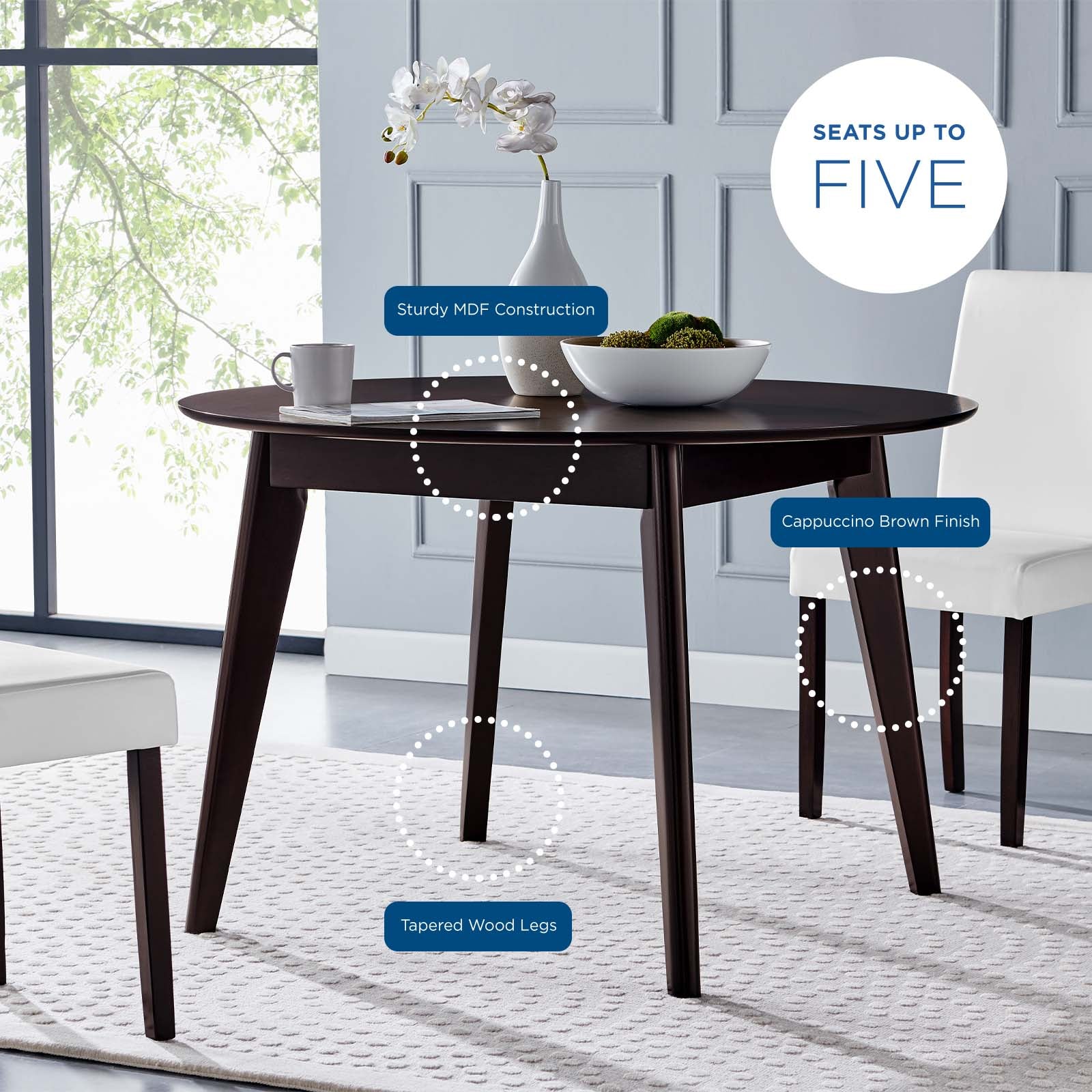 45 Inch Round Dining Table - Modern & Durable for Kitchen, Dining Room, Restaurant - Perfect for Family Gatherings & Dinner Parties
