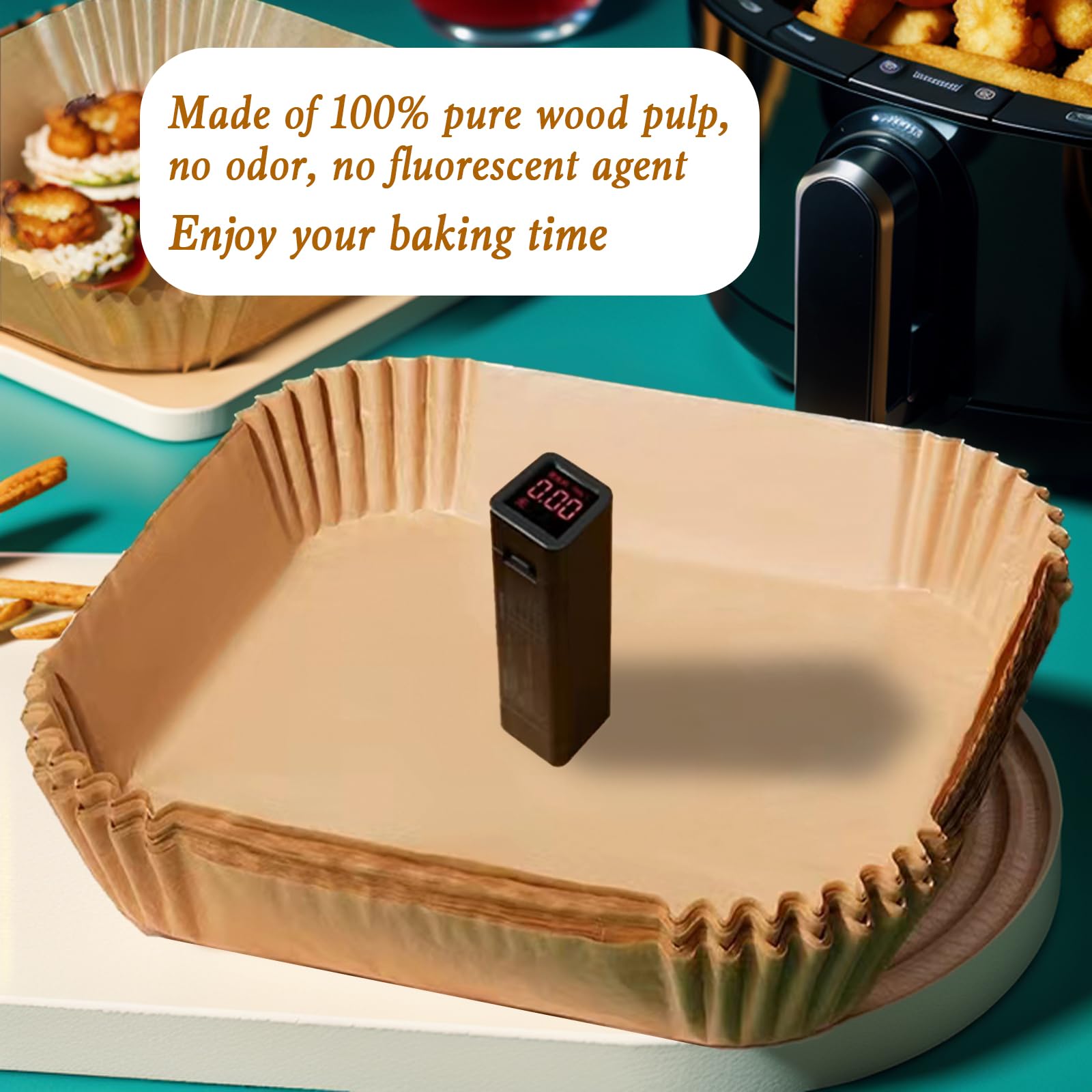100pcs Disposable Square Air Fryer Liners - Nonstick Parchment Paper for 2-5 Qt Air Fryers, Baking, Roasting & Microwave Safe (6.5 Inch) | Perfect for Quick Meals, Healthy Cooking & Easy Cleanup