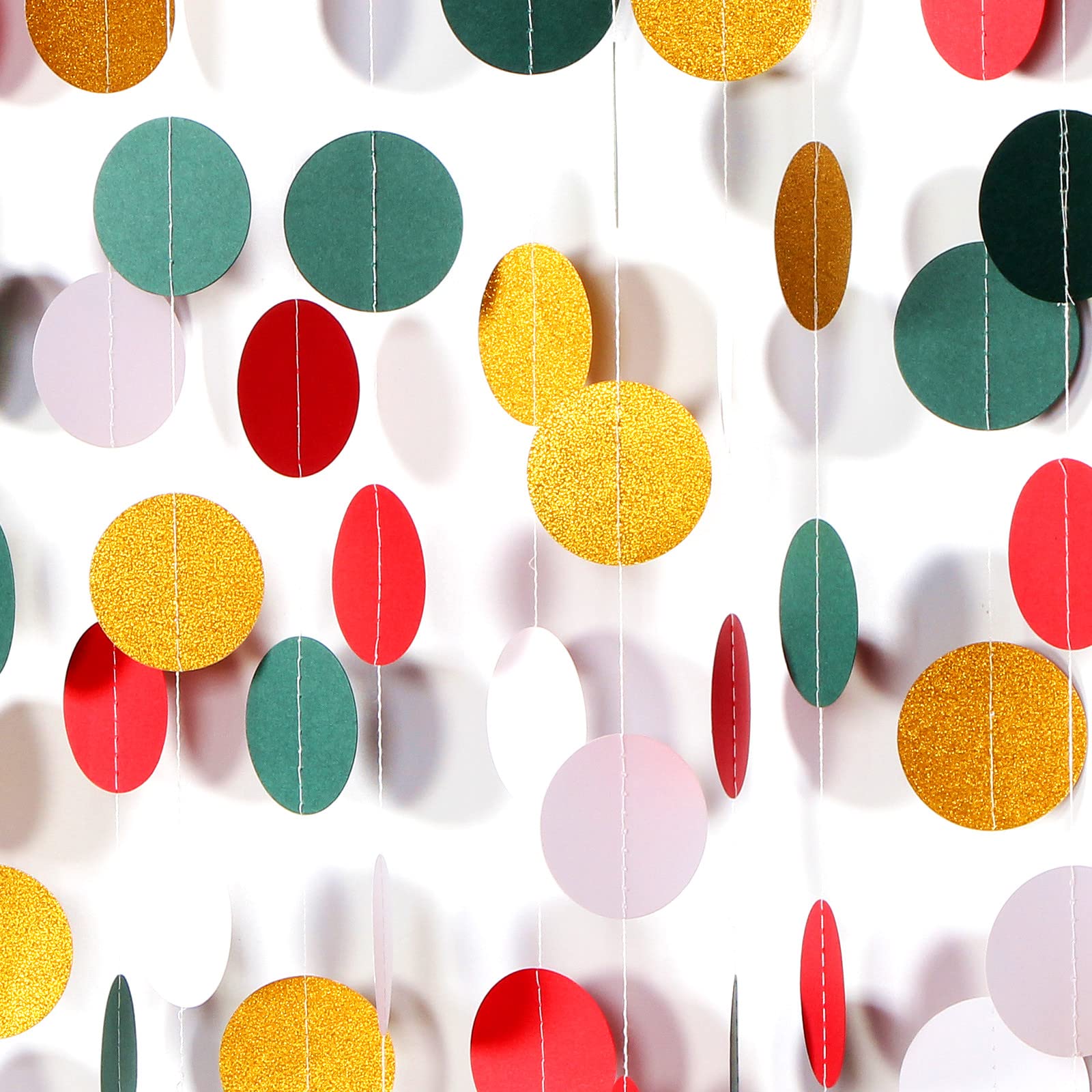 52ft Red Green White Gold Christmas Party Decorations - Glitter Paper Garland Hanging Banner for Holiday Decor, Birthday Backdrop, July Christmas & Festive Bunting | Perfect for Home, Office, Wedding & Seasonal Celebrations
