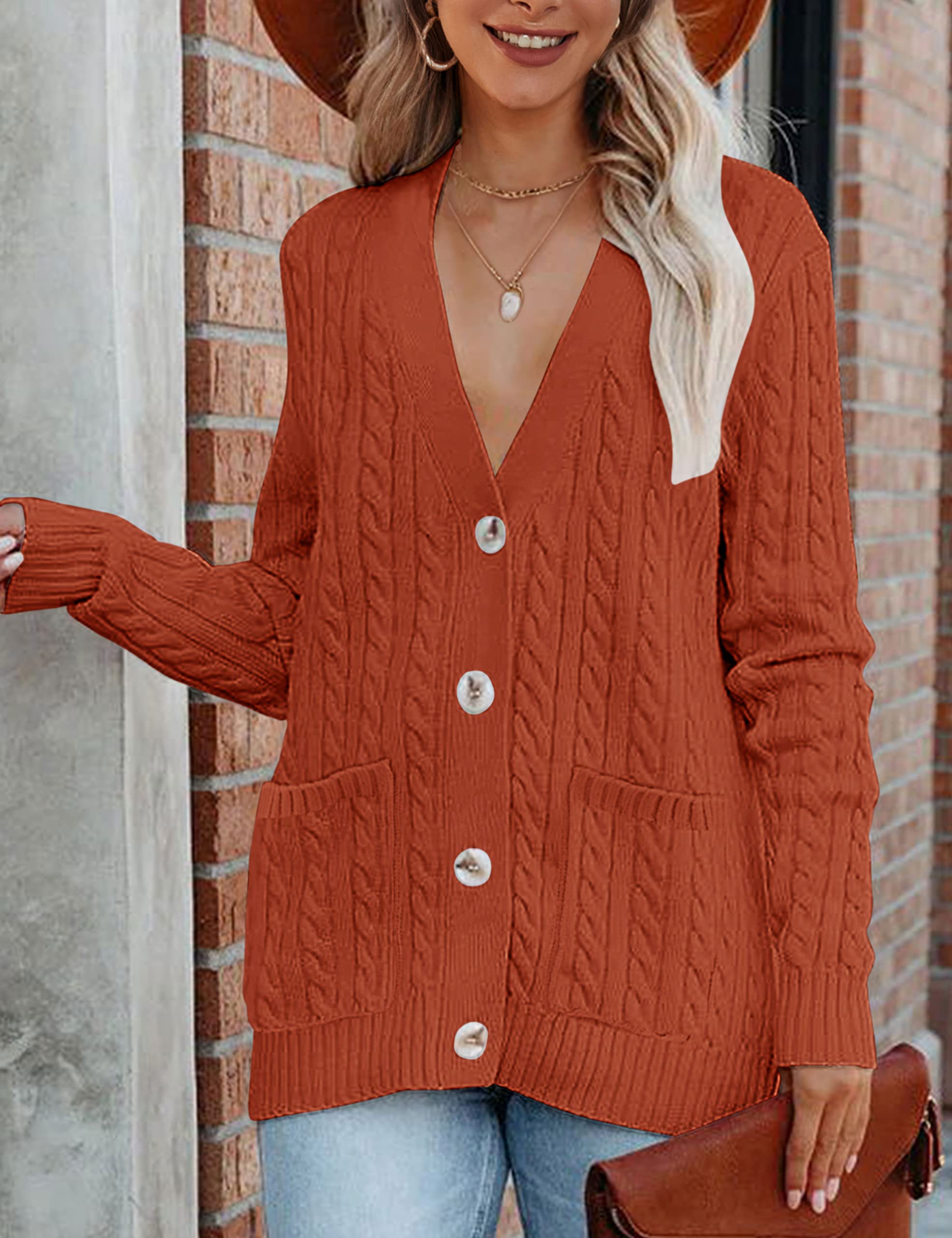MEROKEETY Women's 2025 Long Sleeve Cable Knit Button Cardigan Sweater - Soft Open Front Coat with Pockets for Fall & Winter | Perfect for Office, Casual Outfits and Date Nights