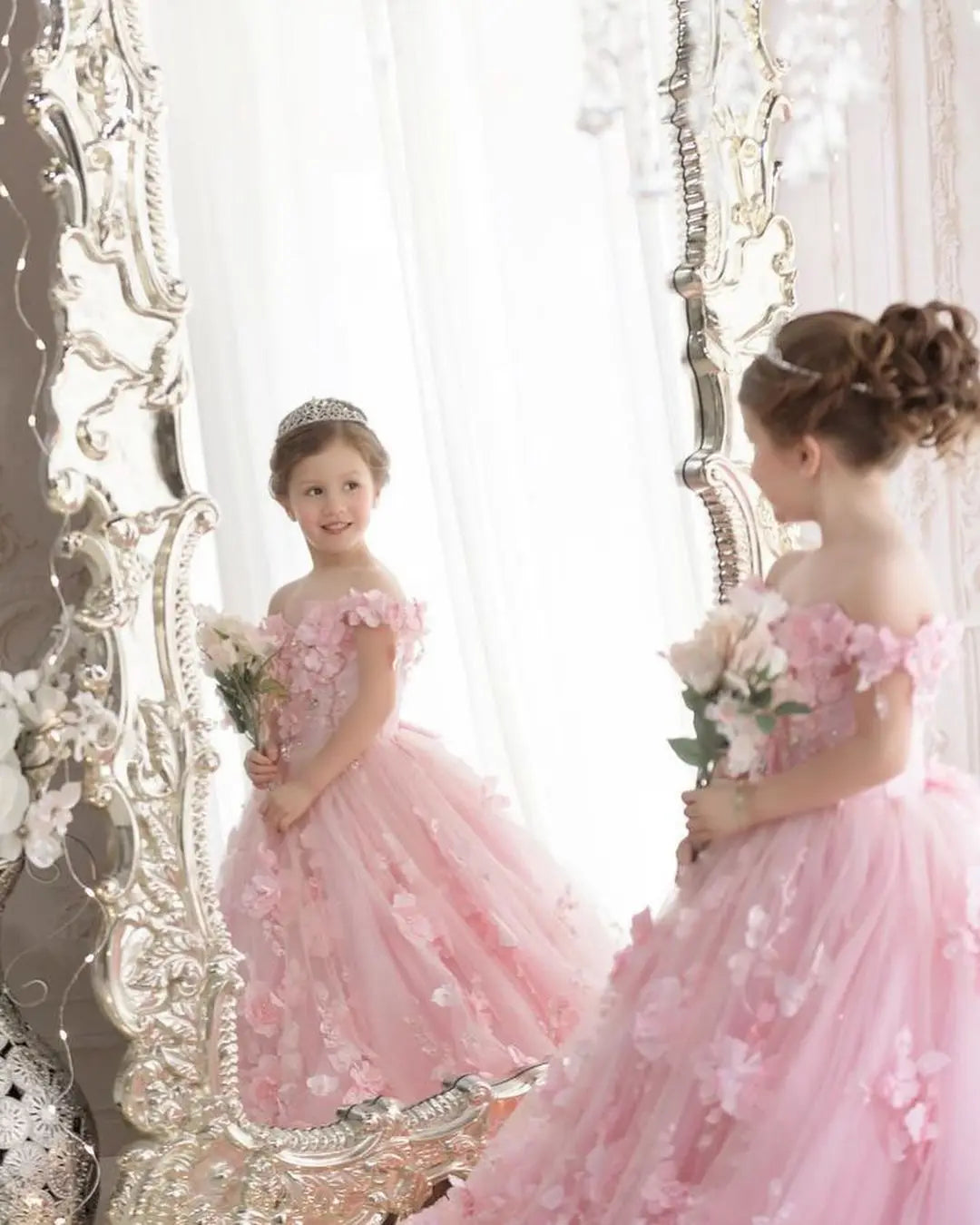 Elegant A-Line Flower Girl Dress with 3D Petals - Perfect for Weddings, Parties & Special Occasions