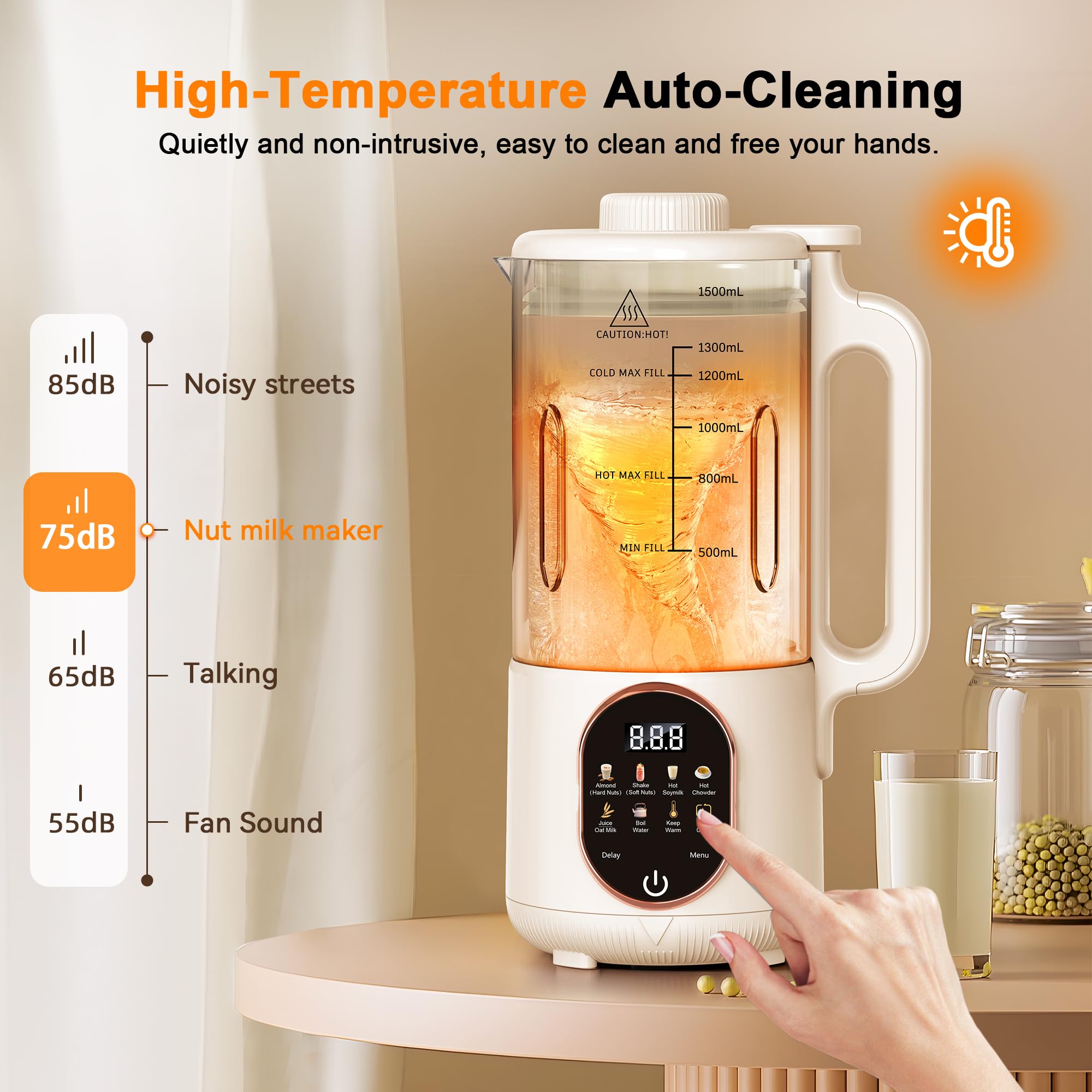 50oz Nut Milk Maker Machine - 10-in-1 Automatic Plant-Based Milk Maker for Homemade Oat, Almond, Coconut, Soy Milk with 20 Blades | Delay Start, Boil Water, Keep Warm & Auto Clean | Perfect for Vegan, Keto & Healthy Lifestyles | Great for Smoothies, Lattes & Cooking