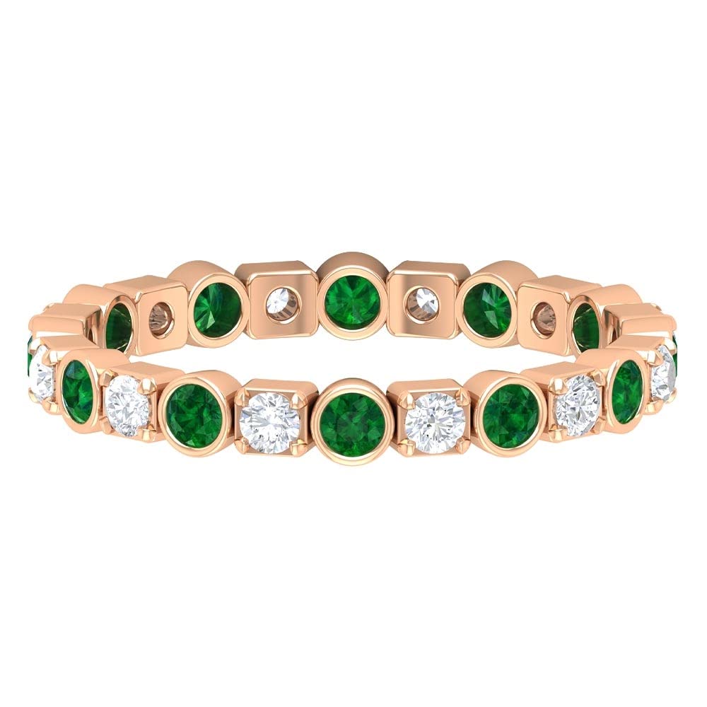 1 CT Round Cut Emerald and Diamond Eternity Ring in 14K Solid Gold - Elegant Wedding Band, Anniversary Gift for Her, Perfect for Special Occasions & Everyday Luxury