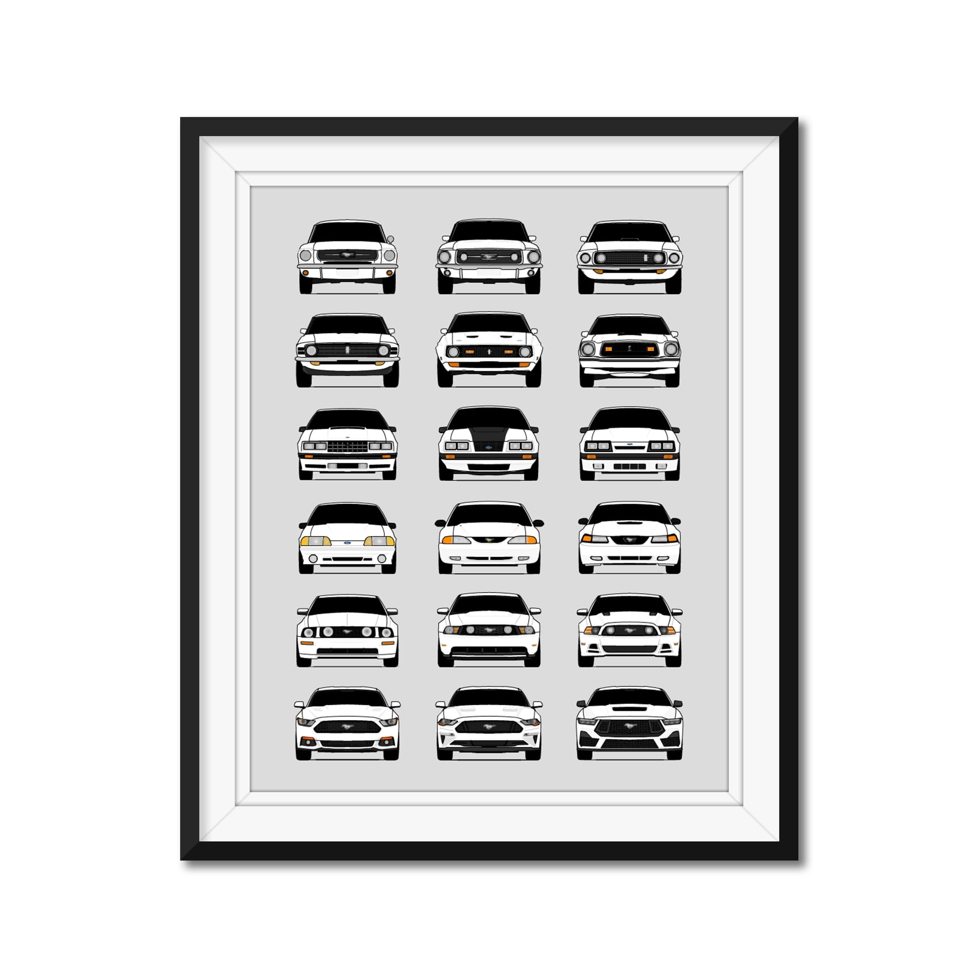 Custom Car Posters - History of Ford Mustang Generations & Handmade Print 24x36