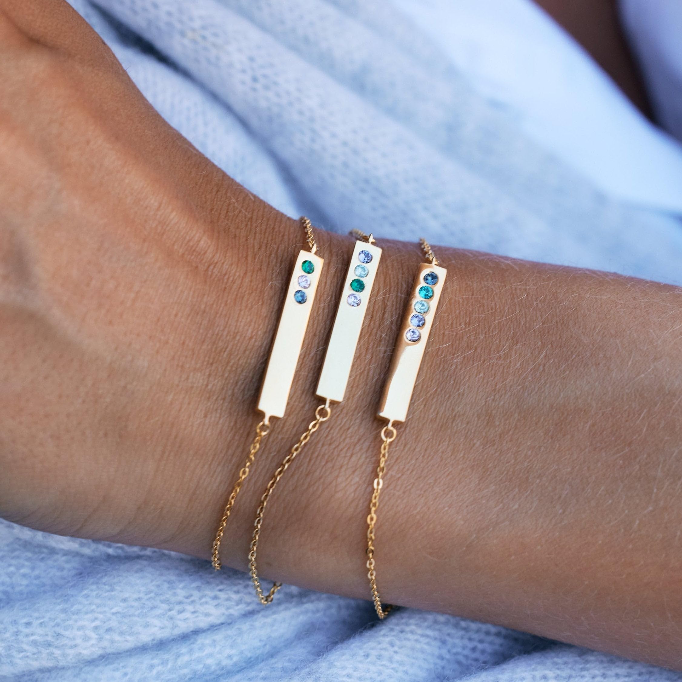 EVE'S ADDICTION Custom Silver 3 Birthstone Bar Bracelet - Personalized Mother's Jewelry Gift - Perfect for Birthdays, Anniversaries & Special Occasions