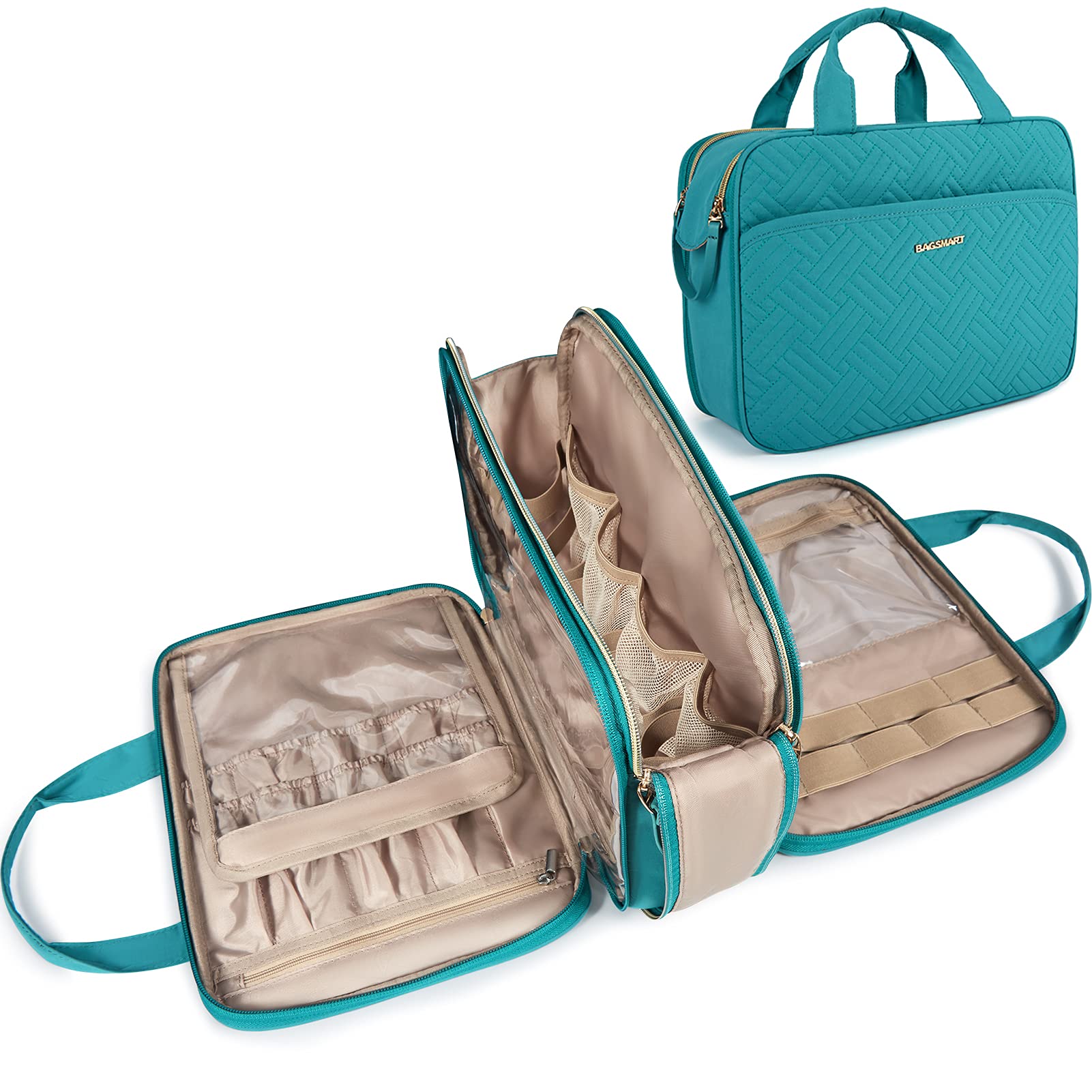 BAGSMART Large Water-resistant Toiletry Bag for Travel & Makeup (Teal) - Perfect for Accessories & Shampoo