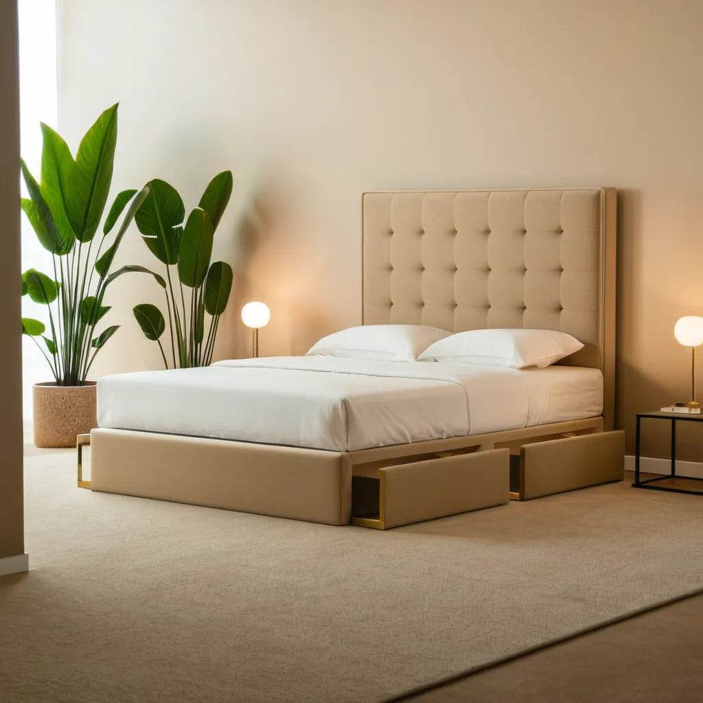Mancini Belgium Fabric Drawer Bed Frame - Waterproof Storage Platform Bed with Underbed Drawers for Bedroom Organization | Perfect for Small Spaces, Dorms & Guest Rooms