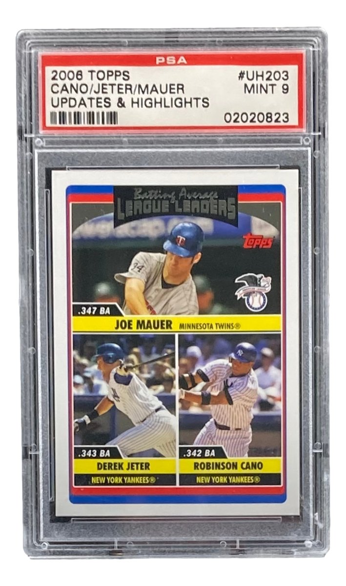 2006 Topps #UH203 Derek Jeter Robinson Cano Joe Mauer Baseball Card PSA Mint 9 - Perfect for MLB Memorabilia Collectors & Sports Fans Display