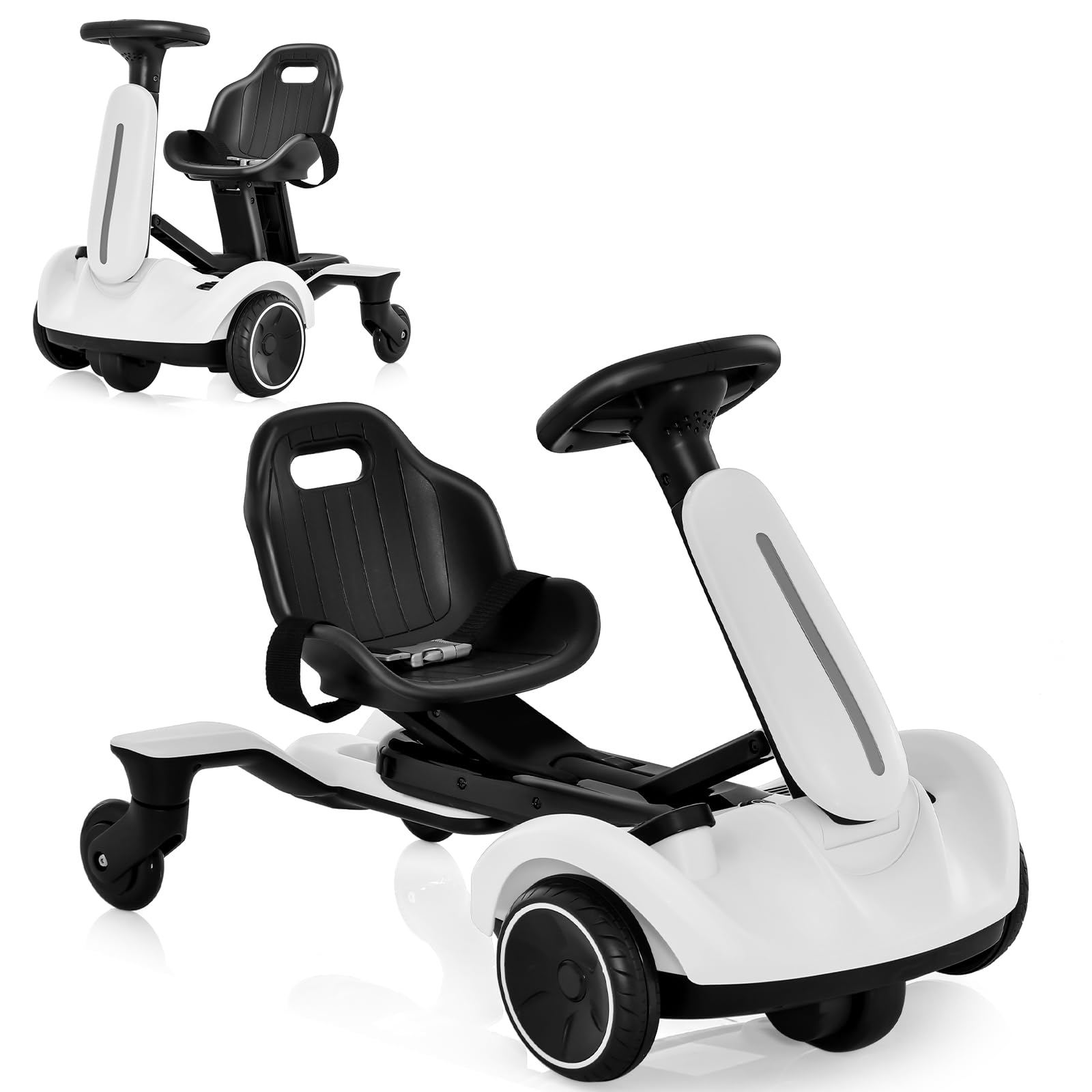 Costzon 6V Electric Ride-On Drift Car for Kids Ages 3+ | 360° Spin & Adjustable Seat | 2.6-3 MPH Speed with Horn & Engine Sounds | White Drifting Go Kart Toy - Perfect for Indoor Playrooms & Outdoor Driveways