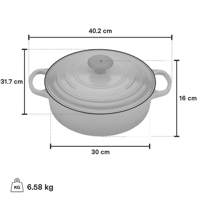 Le Creuset 6.2L Shallow Round Dutch Oven - Artichoke Green | Premium Enameled Cast Iron Cookware for Braising, Roasting & Baking | Perfect for Stovetop, Oven & Camping Cooking