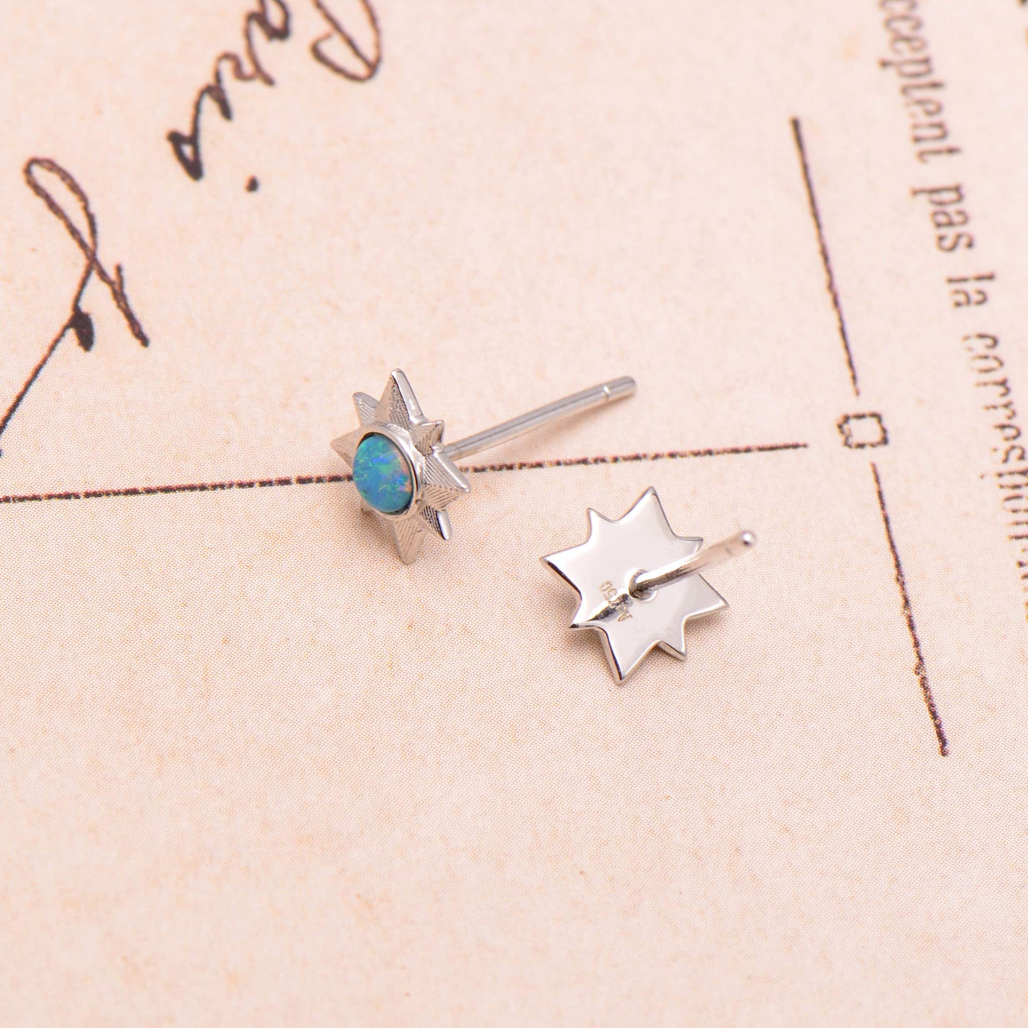 Natural Opal Earrings for Women - 18K White Gold Star Stud Earrings | Elegant Jewelry Gift for Birthday, Anniversary & Special Occasions