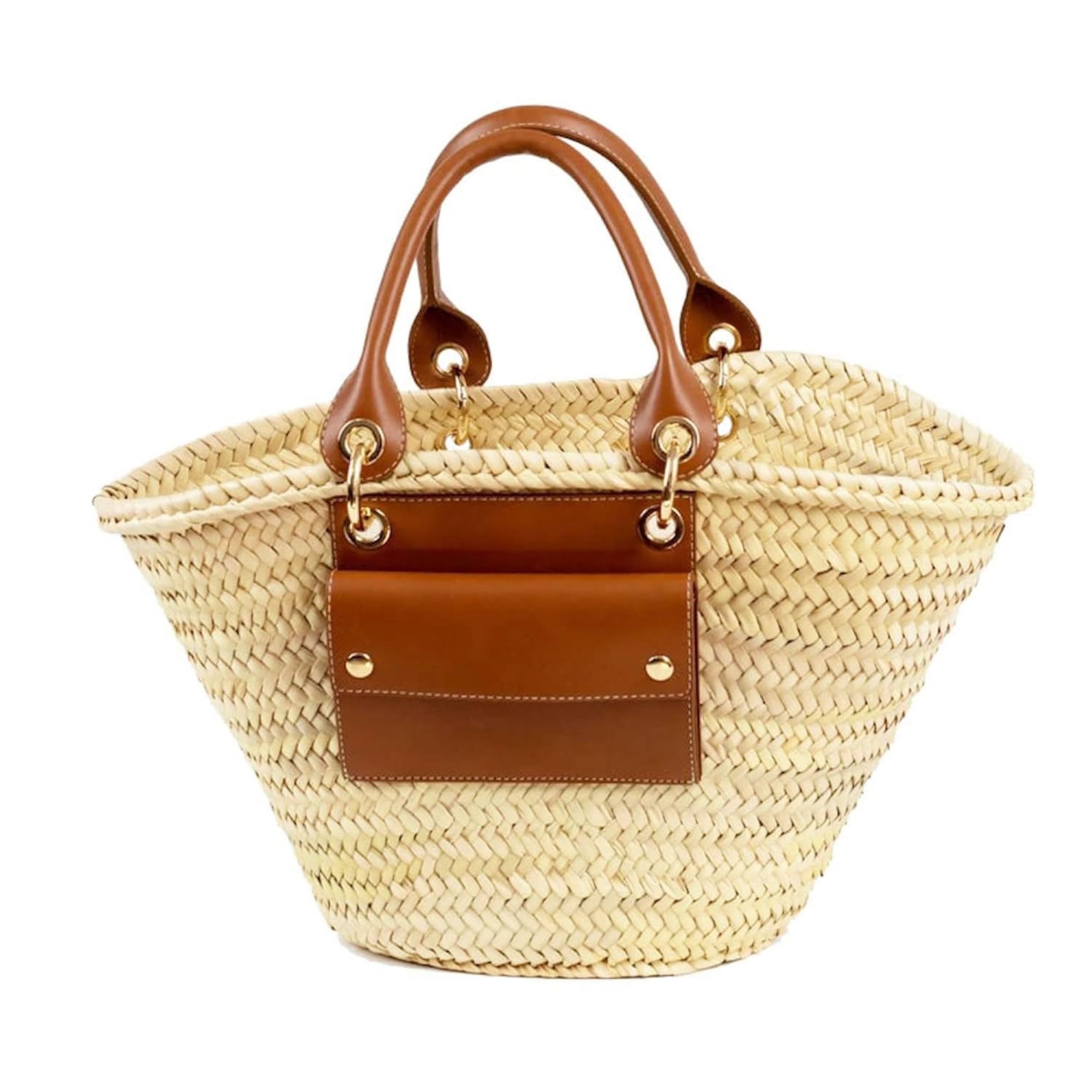 Luxury Straw Beach Bag with Leather Handles - French Basket, Moroccan Market Tote, Summer Woven Bag for Women | Perfect for Beach Trips, Shopping & Picnics