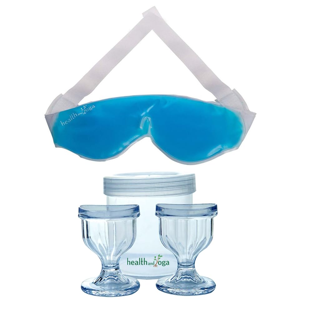 HealthAndYoga® Eye Care Kit - 2 ChillEyes Eye Wash Cups + 1 Cooling Gel Eye Mask for Tired Eyes - Relieves Eye Strain, Dark Circles & Promotes Sleep - Removes Eye Irritants, Dust & Makeup - Perfect for Office Workers, Gamers & Travelers