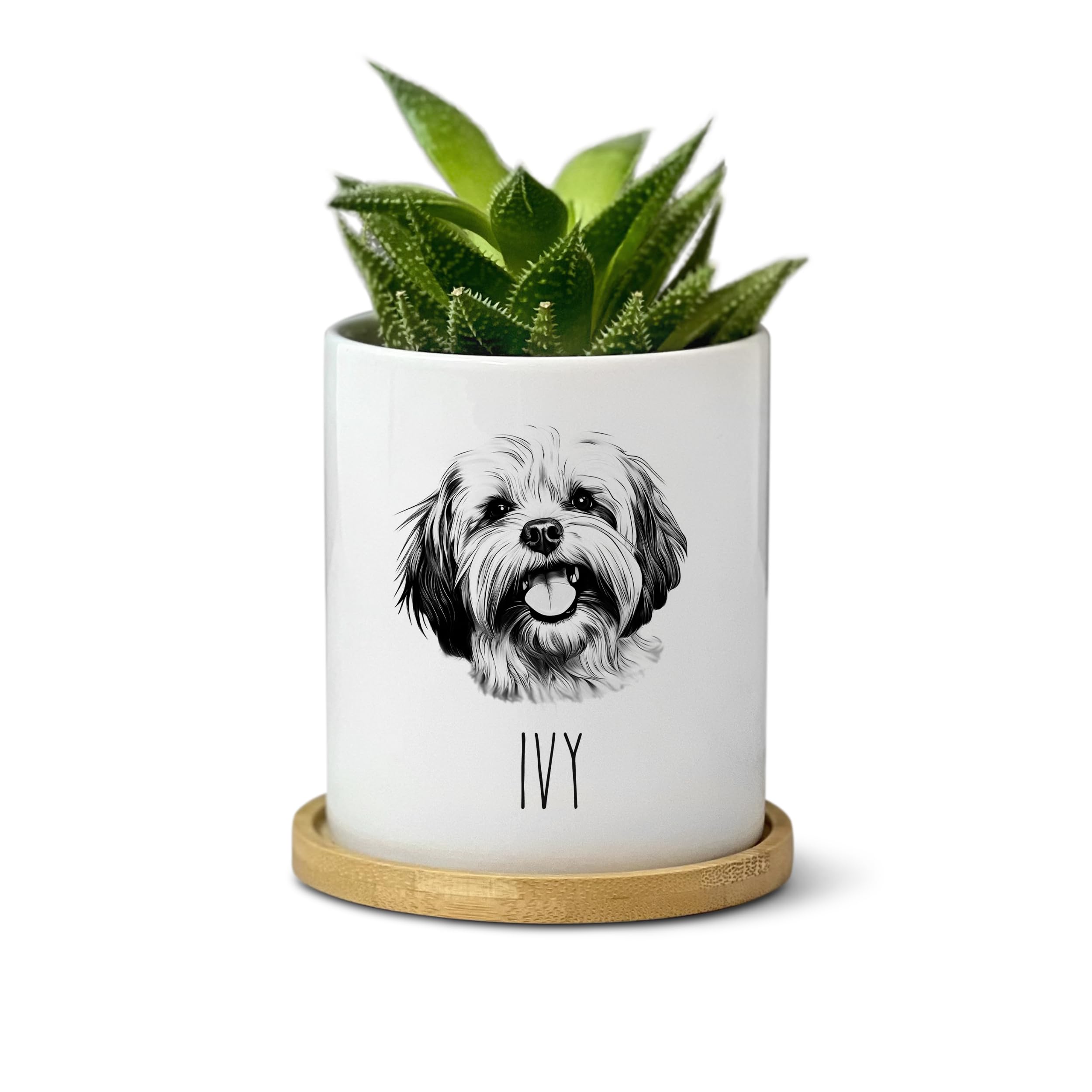 Lhasa Apso Dog Succulent Planter Pot - Personalized Pet Memorial Gift for Dog Lovers - Custom Name Engraved Flower Pot for Dog Mom & Dad - Perfect for Home Garden Decor & Indoor Plant Display