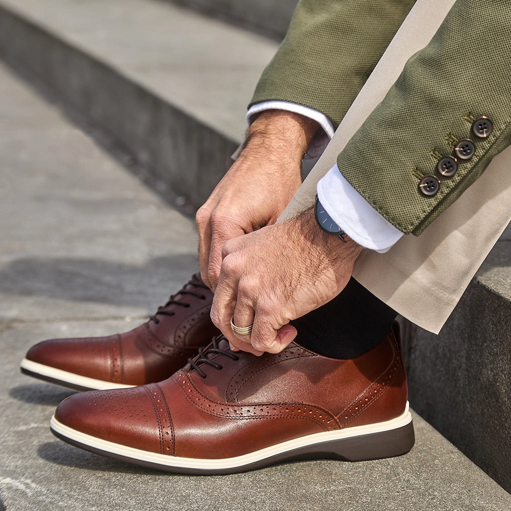 Premium Leather Cap Toe Oxford Shoes for Men - Classic Coffee Brown Dress Shoes for Business & Formal Occasions - Comfortable & Stylish Office & Wedding Shoes