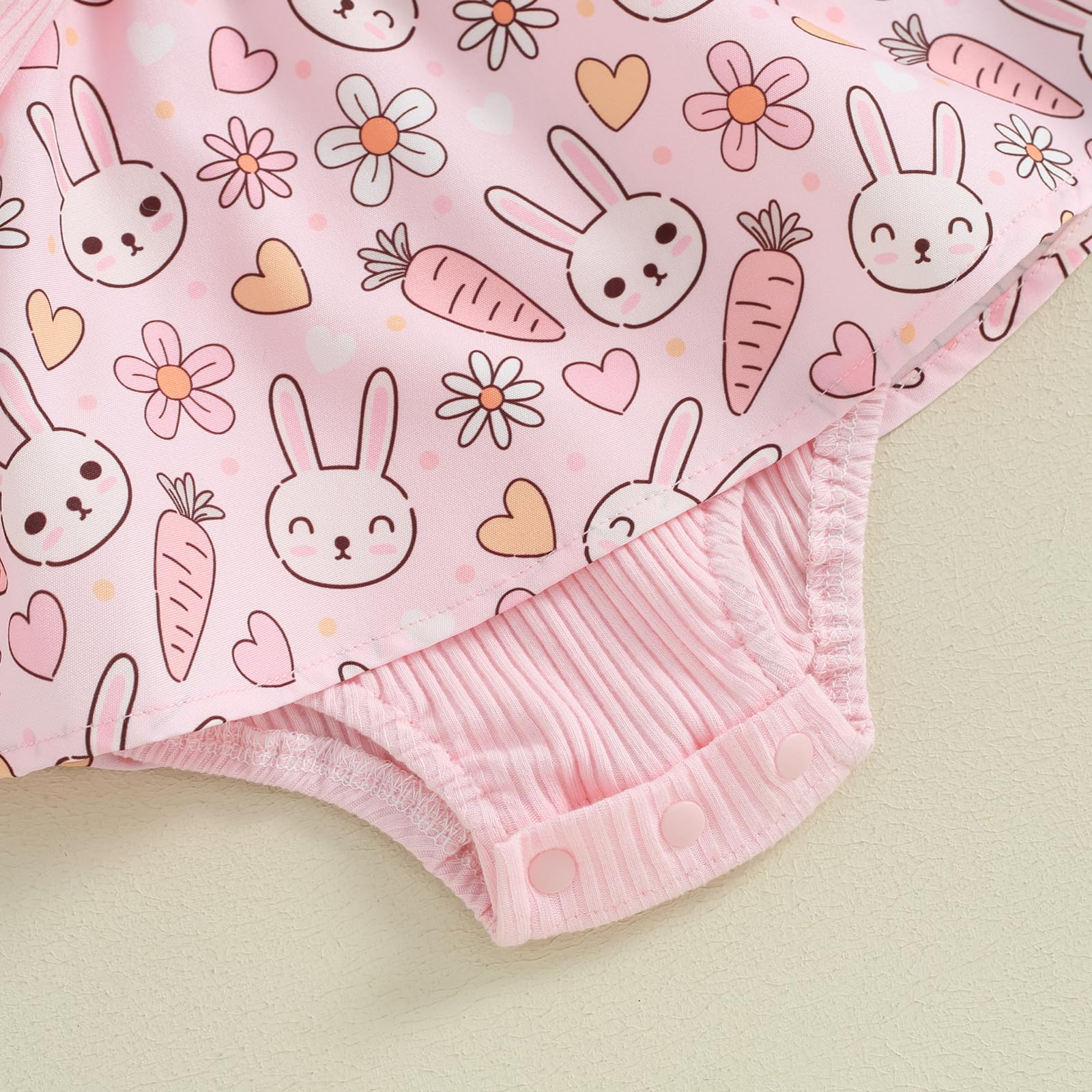 Karuedoo Newborn Baby Girl Easter Romper Dress - Ruffle Short Sleeve Bunny & Eggs Print Jumpsuit Bodysuit with Headband - Perfect for Easter Photos, Spring Outfits & Baby Showers