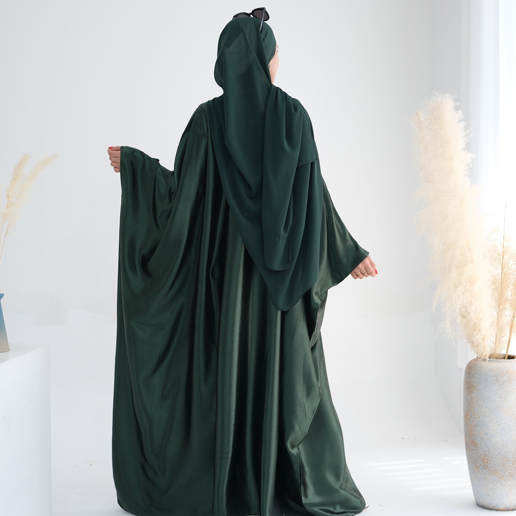 Elegant Alisha Butterfly Satin Abaya Dress for Women - Modest Islamic Prayer Gown - Perfect for Eid, Ramadan, and Special Occasions