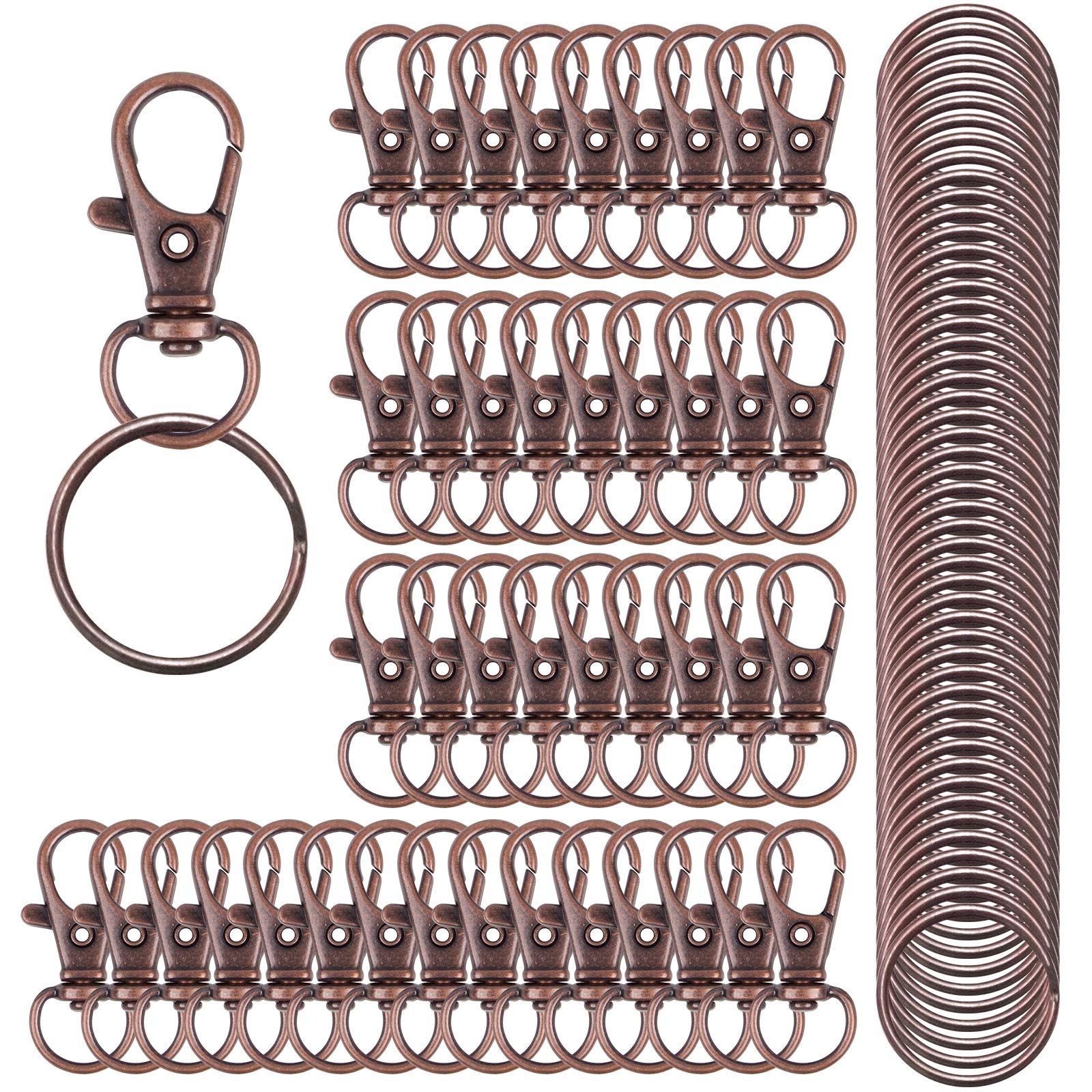 100PCS Metal Swivel Lobster Claw Clasps with Key Rings - Durable Keychain Hooks for DIY Jewelry Making, Craft Projects, Lanyards & Keychains - Perfect for Home Organization, Gift Packaging & Accessories