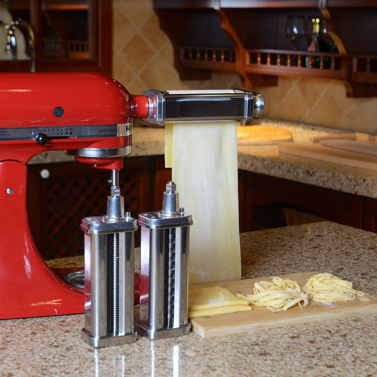 **KitchenAid Stand Mixer Pasta Attachment Set - 3-Piece Pasta Maker Kit with Roller & Cutter for Homemade Spaghetti, Fettuccine | Durable Noodle Accessories by Cofun | Perfect for Italian Cuisine & Family Cooking**