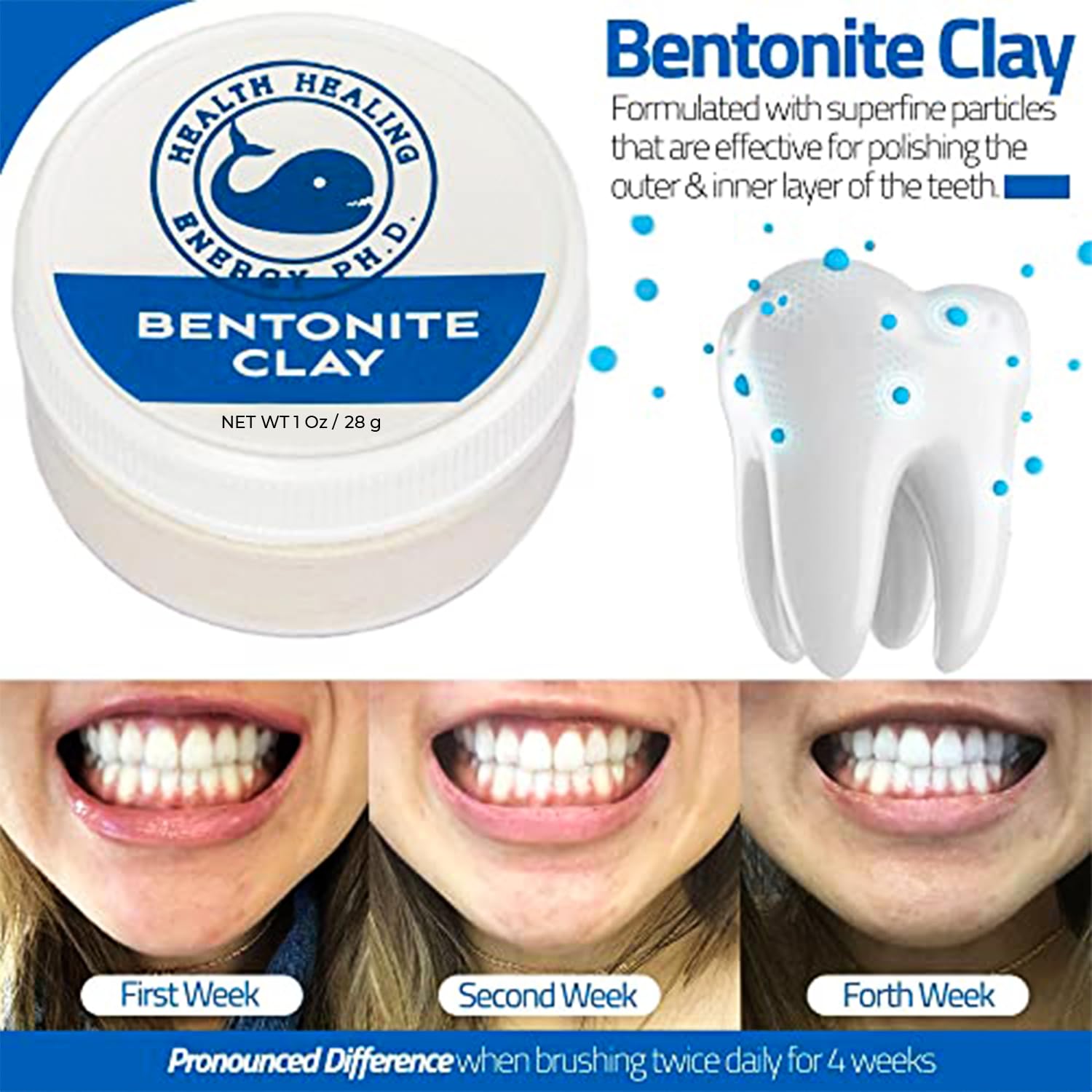 Premium Teeth Whitening Kit with Bentonite Clay, Blotting Brush, Silver Toothpaste Gel & Coconut Oil | Natural Oral Care Set for Fresh Breath & Deep Cleaning | Perfect for Home Use & Travel Dental Care