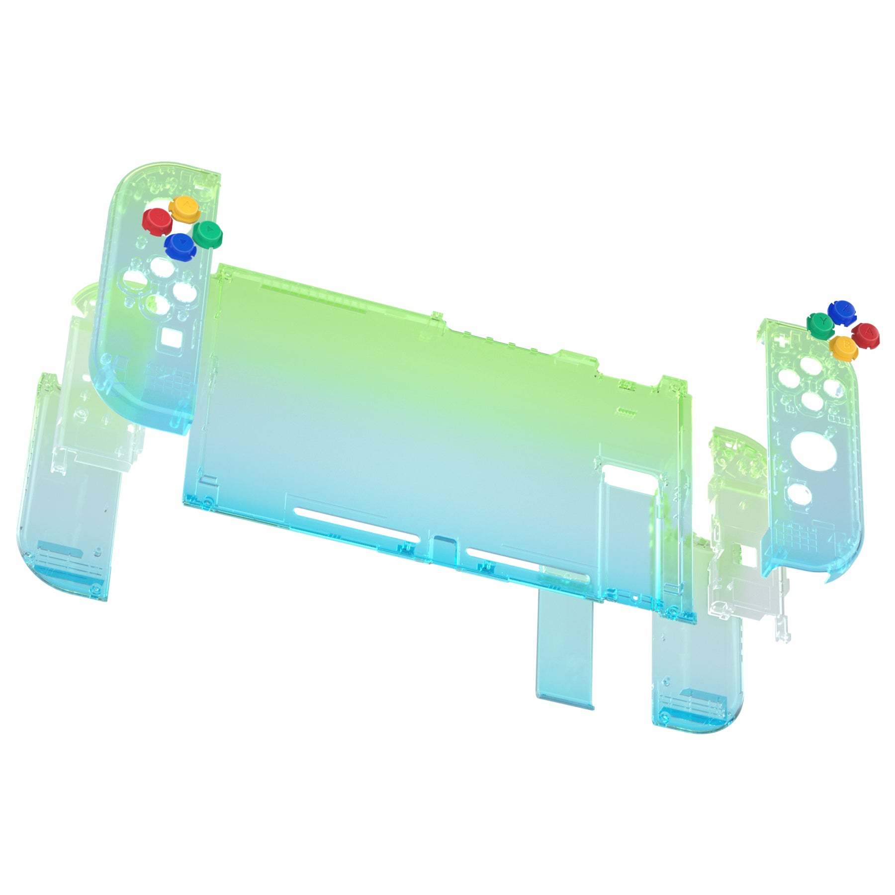 eXtremeRate Gradient Translucent Green Blue Back Plate Replacement Shell for Nintendo Switch Console & Joy-Con Controllers - Full Set Buttons Included | DIY Customization for Gaming Enthusiasts | Perfect for Home Entertainment and Portable Gaming