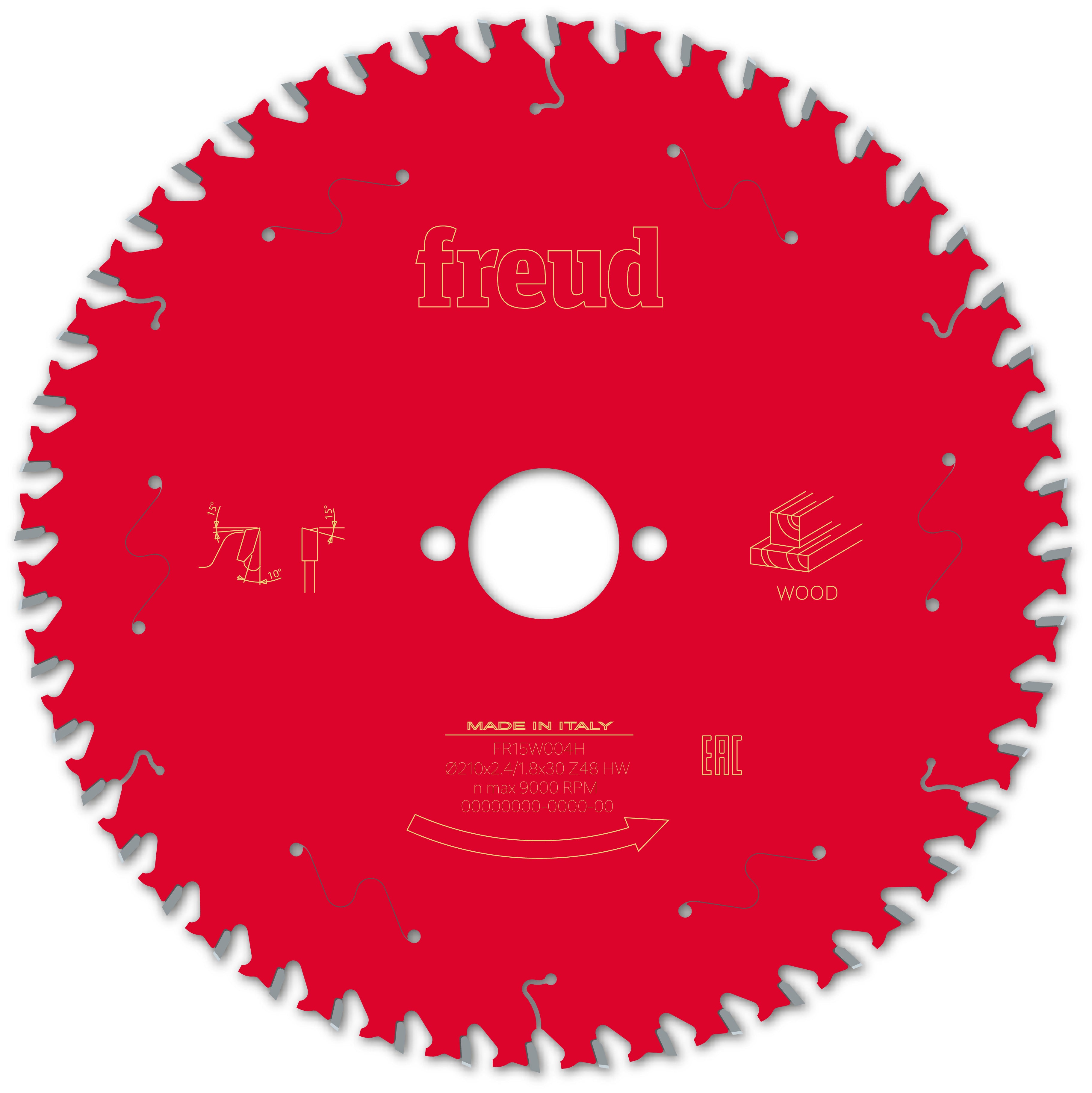 Freud 8-1/4 Inch 48-Tooth General Purpose Circular Saw Blade - 30mm Bore, FR15 W004H - Perfect for Woodworking, Plywood, and MDF Cutting