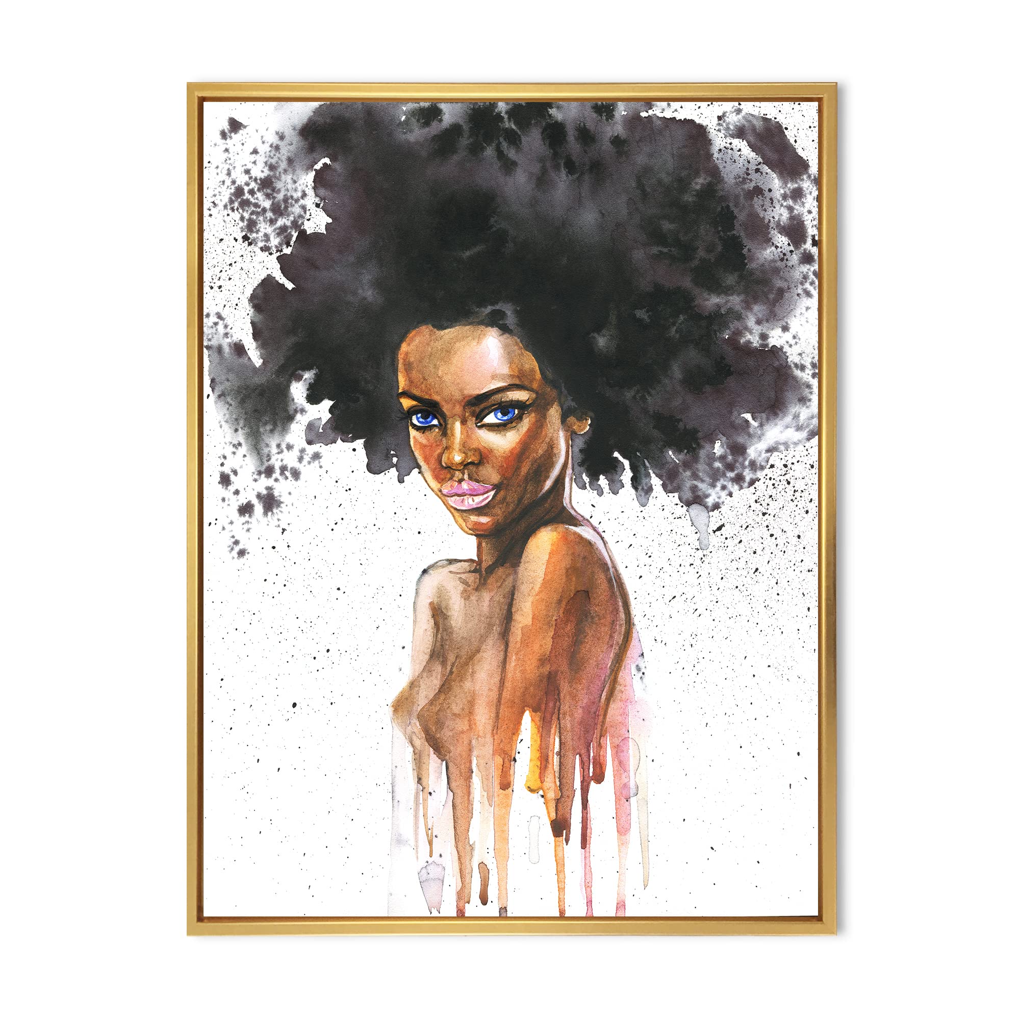 African American Woman Portrait VII - Modern Framed Canvas Wall Art Print for Living Room & Office Decor