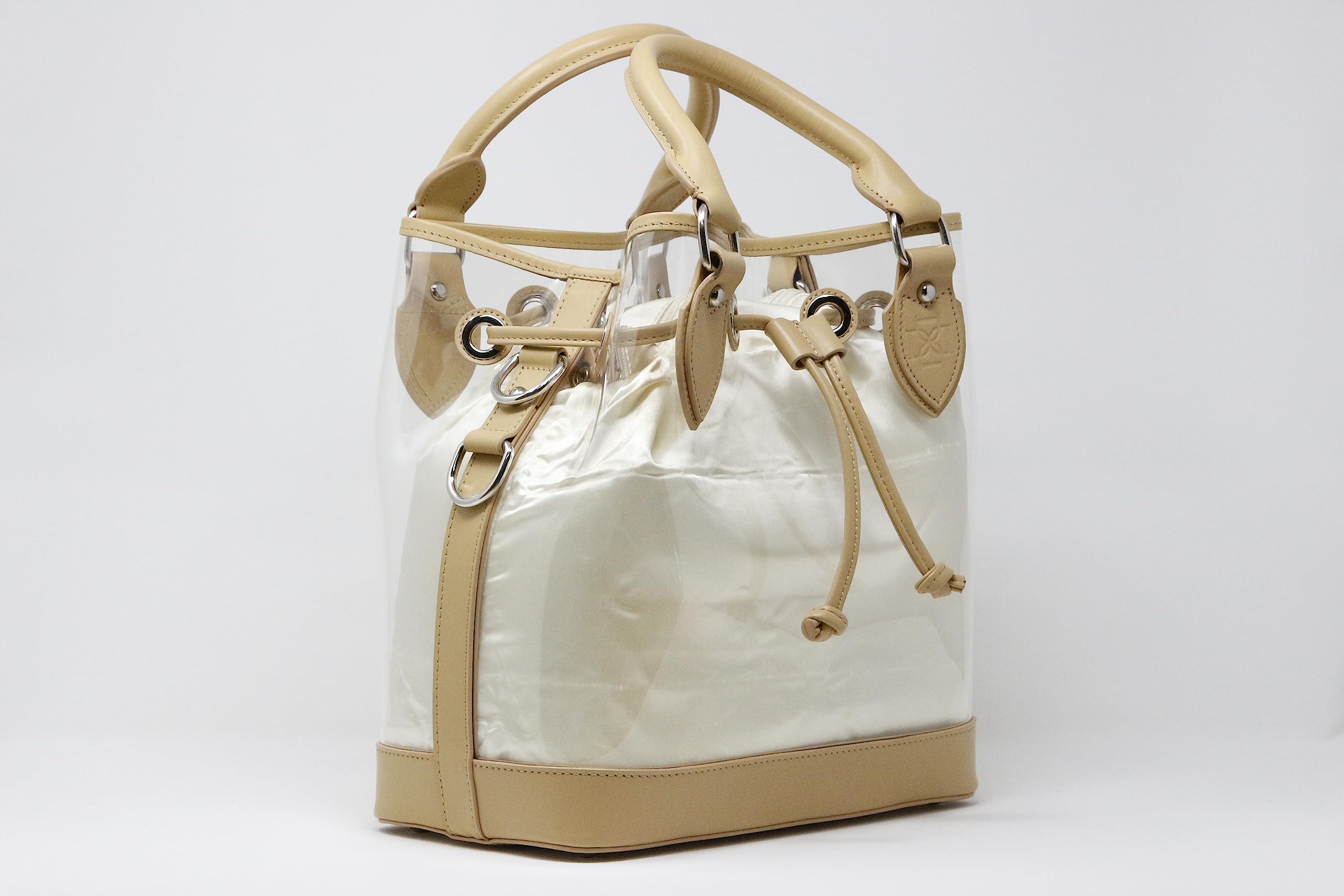 DOMINIE Clear Tote Bag with Leather Trim & Removable Interchangeable Liner - Perfect for Travel, Work, and Everyday Use
