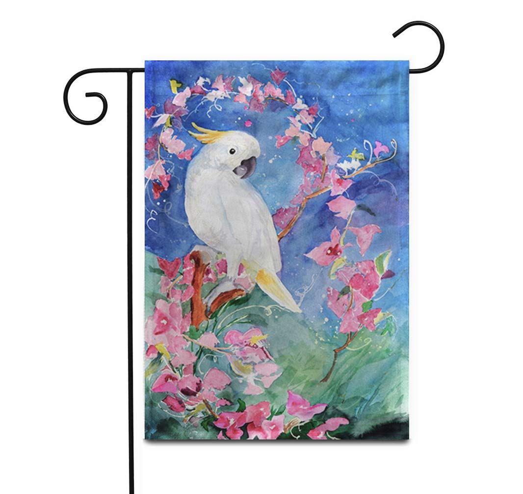 12x18 Inch Double Sided Tropical Cockatoo Watercolor Garden Flag - Vibrant Pink Outdoor Yard Banner for Patio, Lawn & Home Decor | Perfect for Spring, Summer & Tropical Themed Gardens