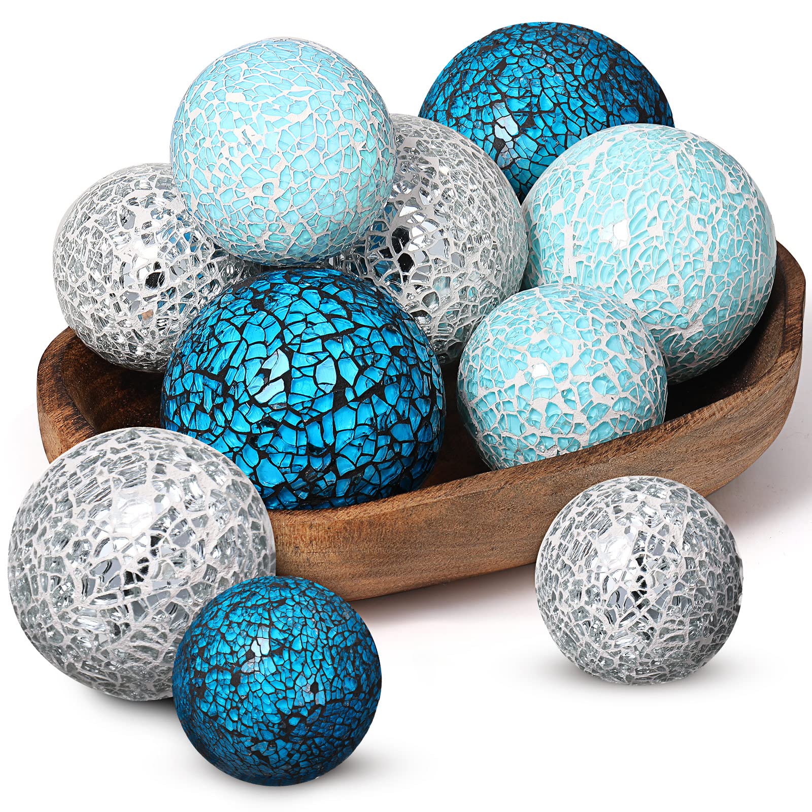 Jetec 18-Piece Blue Mosaic Glass Sphere Ball Set - Elegant Table Centerpiece, Vase Filler & Wedding Decor for Home, Party, and Event Decoration