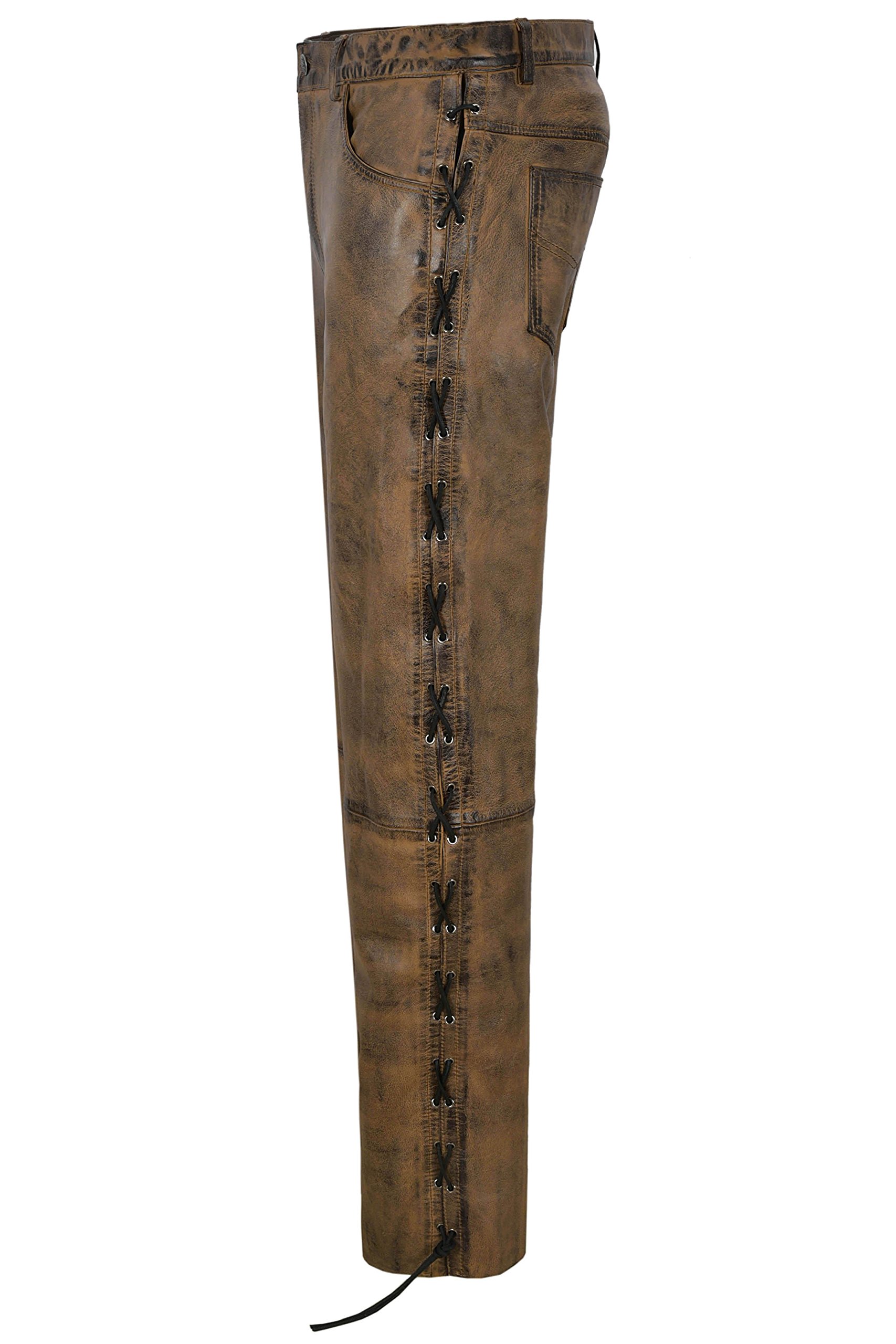 Men's Biker Leather Pants - 100% Genuine Lambskin Motorcycle Trousers in Dirty Brown with Lace-Up Design | Perfect for Riding, Motorcycle Enthusiasts & Fashion Streetwear