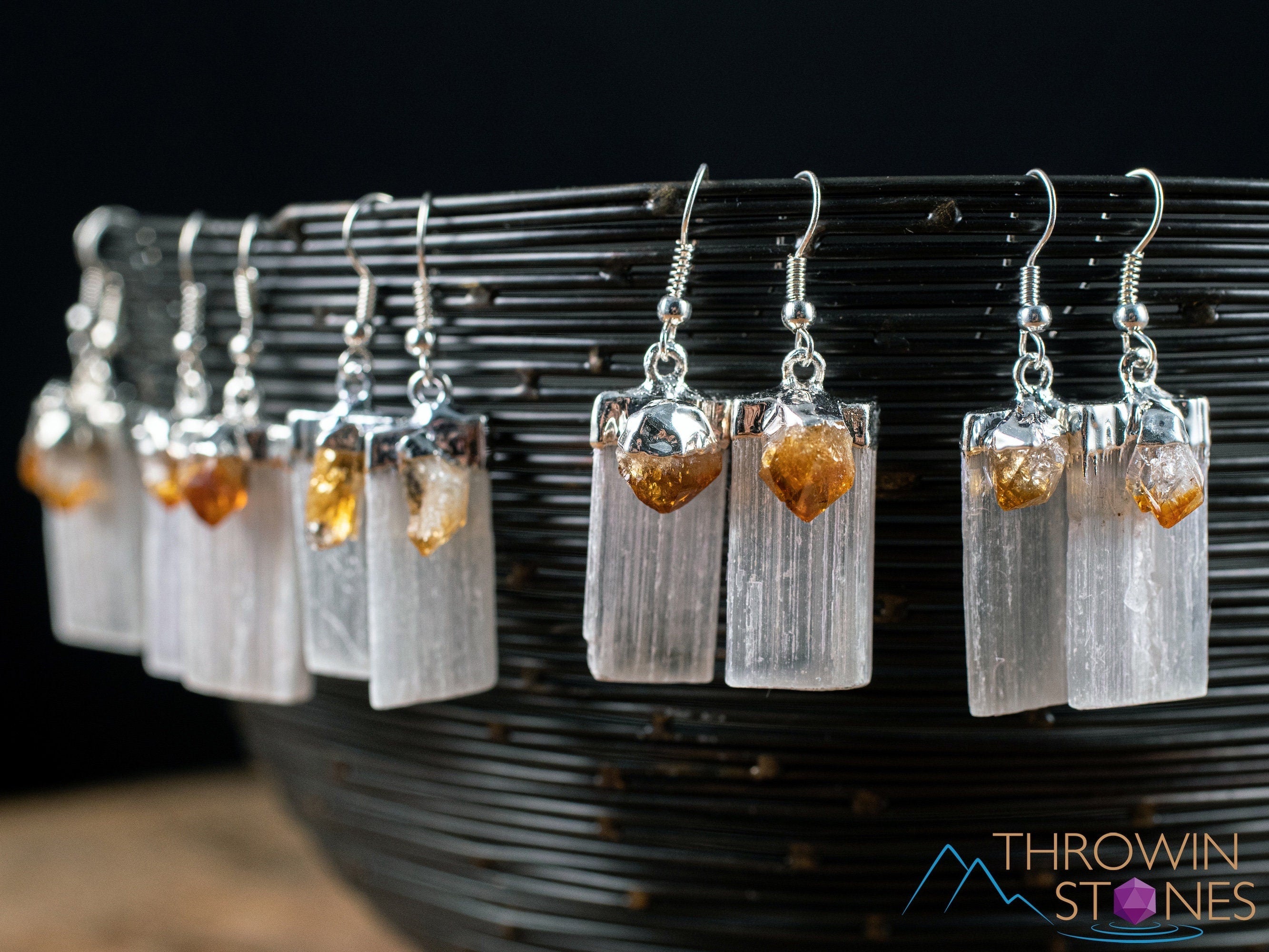 Raw CITRINE & SELENITE Crystal Earrings in Sterling Silver - Natural Gemstone Dangle Earrings, Handmade Birthstone Jewelry Gift for Women (E1979) | Perfect for Spiritual Healing, Meditation & Boho Fashion