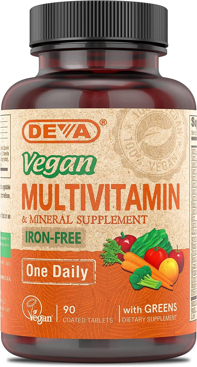 Deva Vegan Multivitamin & Mineral Supplement - Iron Free Formula - 90 Tablets for Women & Men - Plant-Based Nutrition for Daily Wellness & Energy Boost