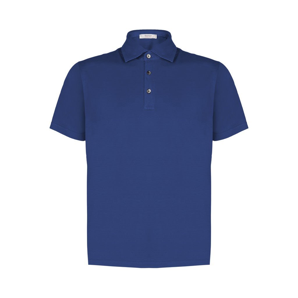 FERRANTE Men's Cotton Short Sleeve Polo Shirt - Comfortable Casual Mid Blue Top for Summer | Perfect for Golf, Office & Outdoor Activities