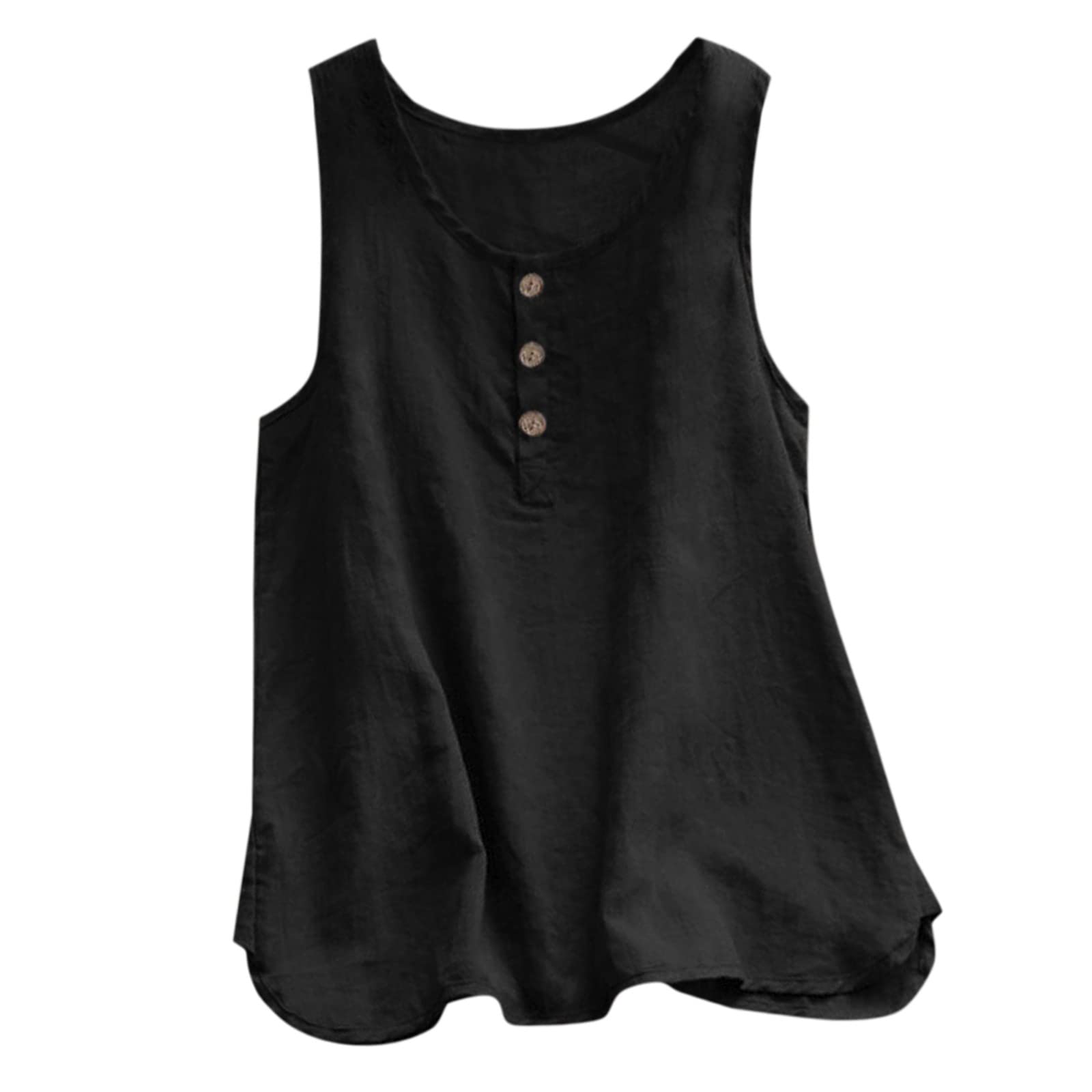 Women's White Crew Neck Sleeveless Button-Up T-Shirt - Casual Long Sleeve Top for Everyday Wear, Office, and Outings