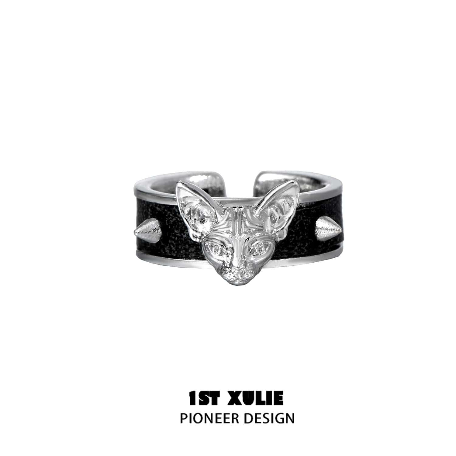 18K Platinum Plated Leather Bezel Ring for Women - Elegant Cat's Gaze Design Jewelry Gift for Her | Perfect for Date Night, Anniversary & Special Occasions