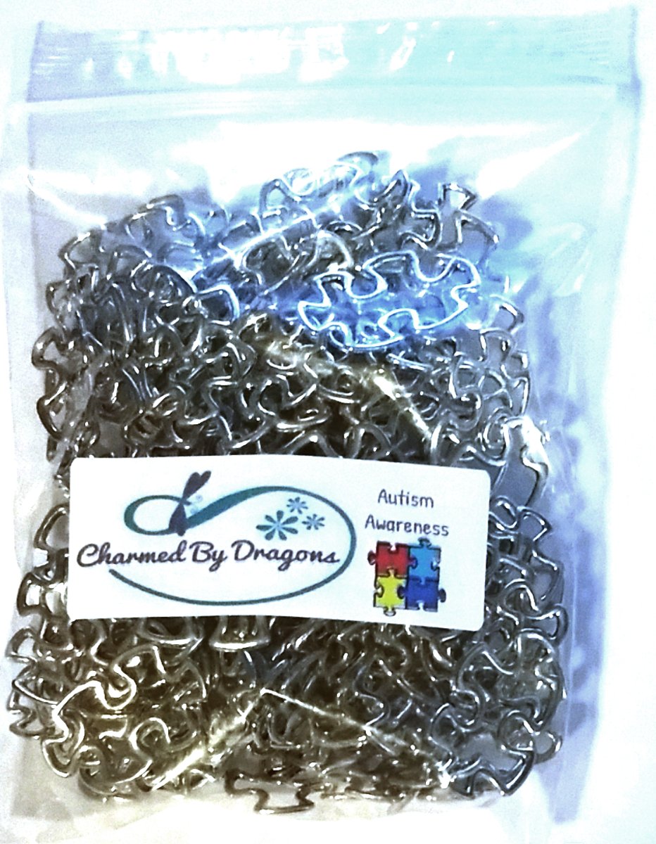 100pcs Silver Puzzle Piece Charms for Autism Awareness - 30mm (1-1/8