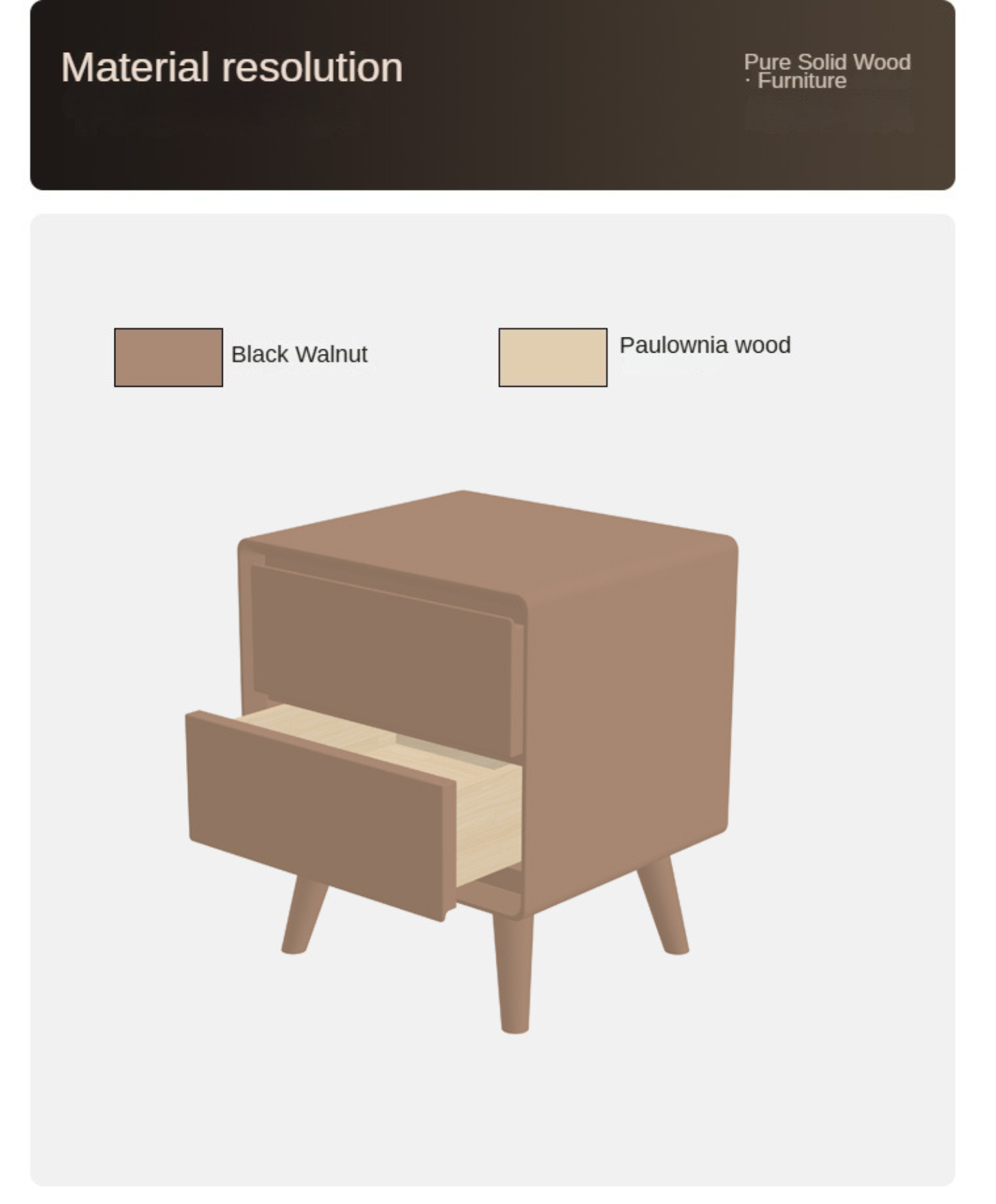 Solid Black Walnut Wood Classic Nightstand - Stylish Bedside Table for Bedroom, Living Room & Guest Room