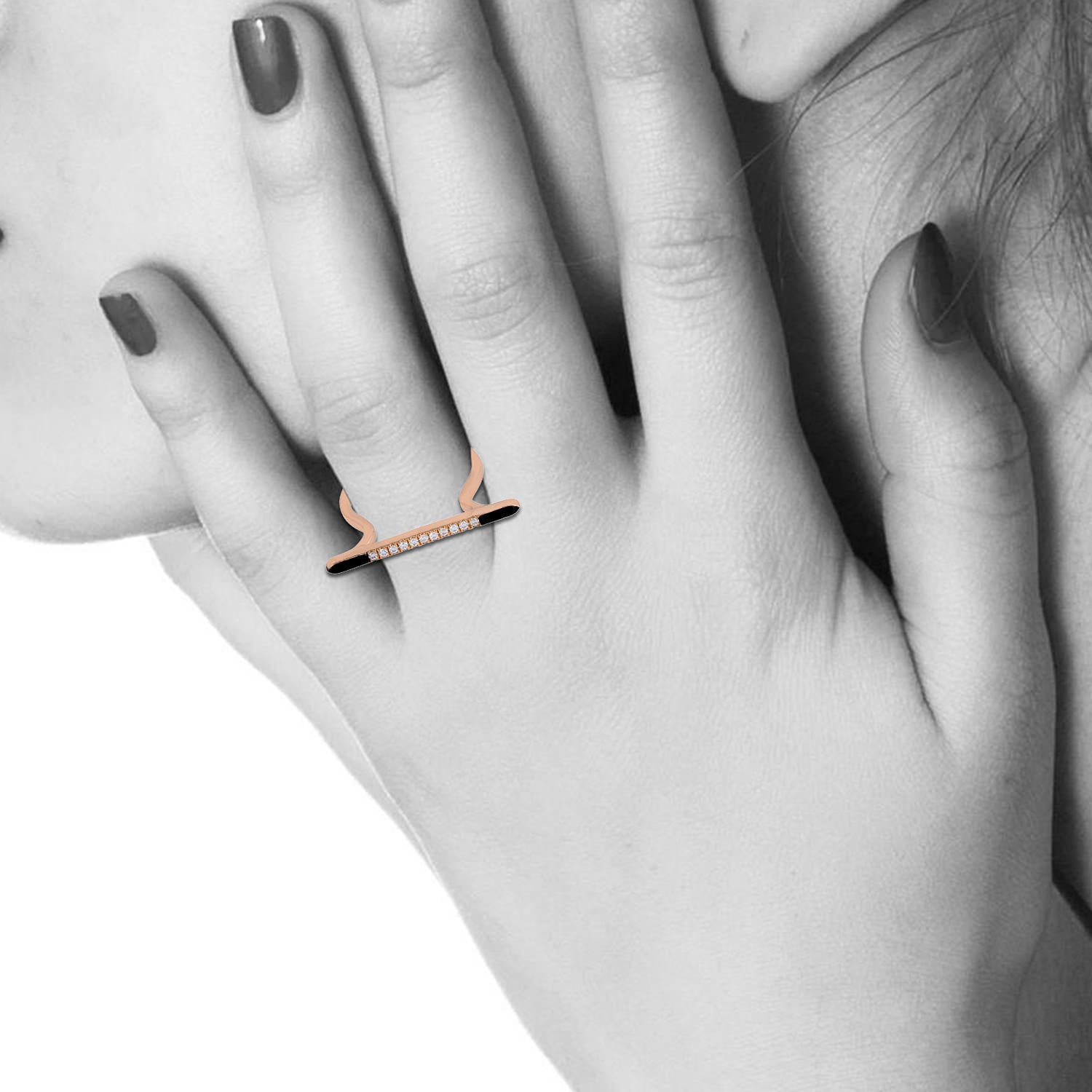 14K Rose Gold Pave Diamond Enamel Stick Ring - Handmade Dainty Stackable Ring for Women, Perfect Gift for Anniversary, Birthday & Valentine's Day | Elegant Everyday Jewelry & Special Occasion Accessory