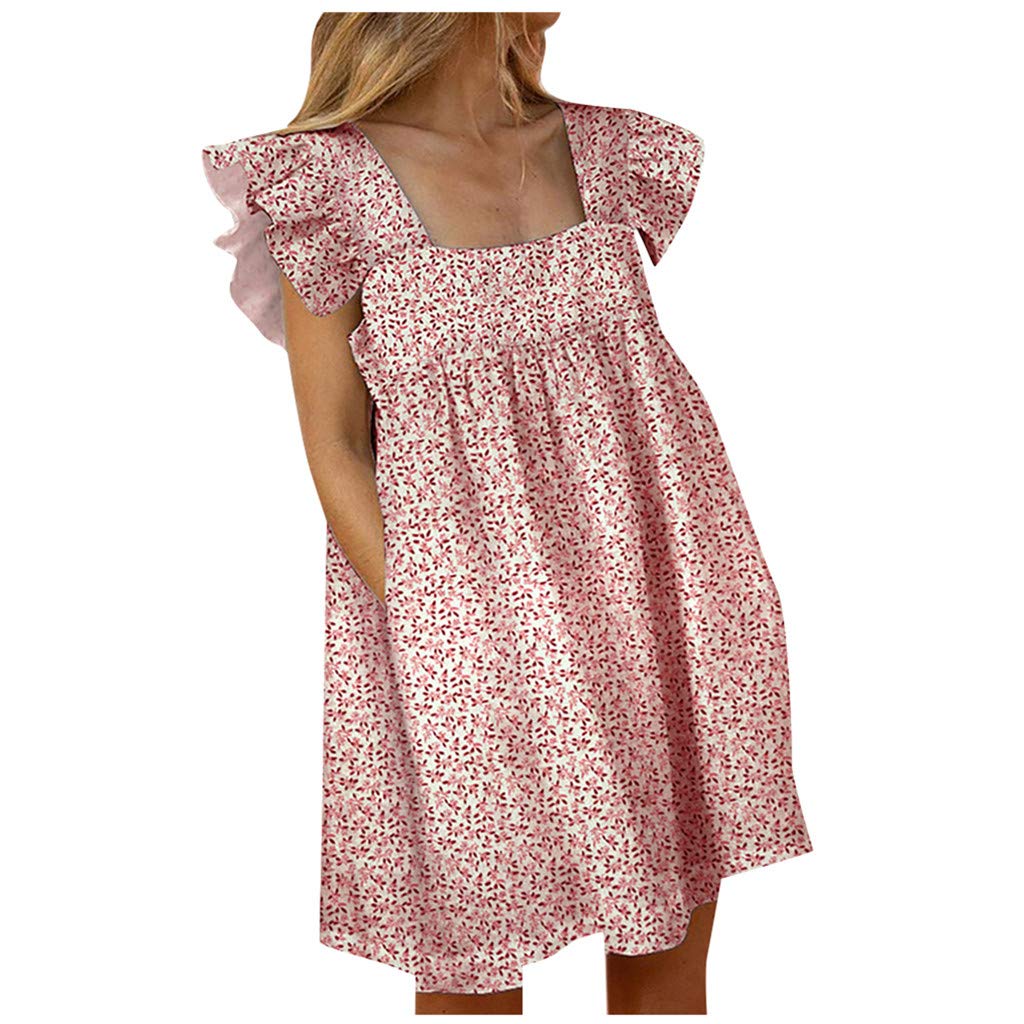 AODONG Women's Casual Summer Dress - Crewneck Boho Floral Mini Dress with Short Sleeves for Beach, Vacation & Everyday Wear | T-Shirt Dress for Women