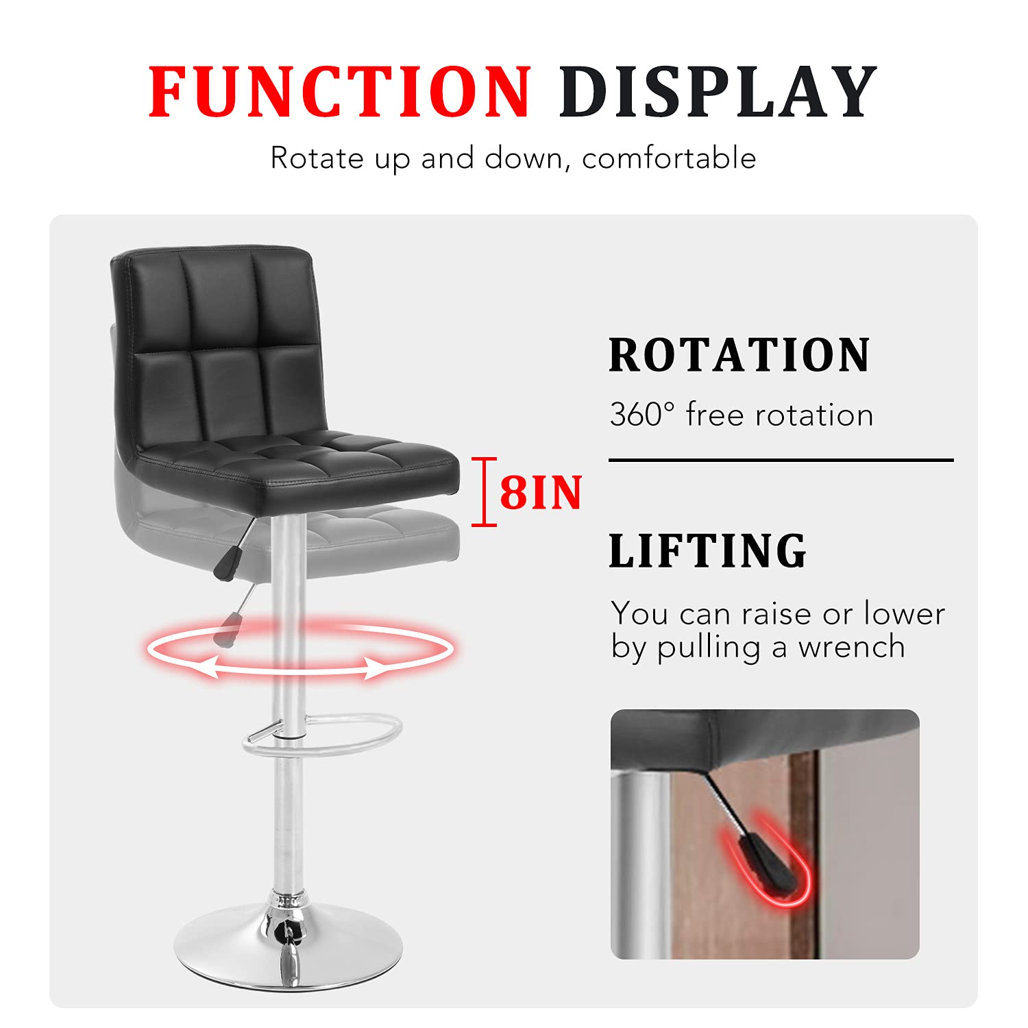 Modern Adjustable Swivel Bar Stool Set of 2 - PU Leather Counter Height Barstools with Hydraulic Lift for Kitchen, Dining Room & Home Bar - Black (Perfect for Entertaining & Casual Dining)