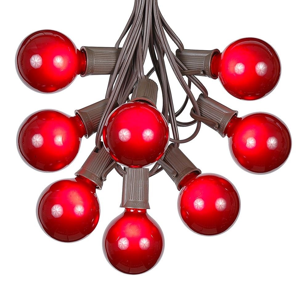 100 Foot G50 Outdoor Patio String Lights with 125 Red Globe Bulbs - Weatherproof Indoor/Outdoor Hanging Lights for Market, Bistro & Café - C9/E17 Base Brown Wire - Perfect for Backyard, Wedding & Party Decorations