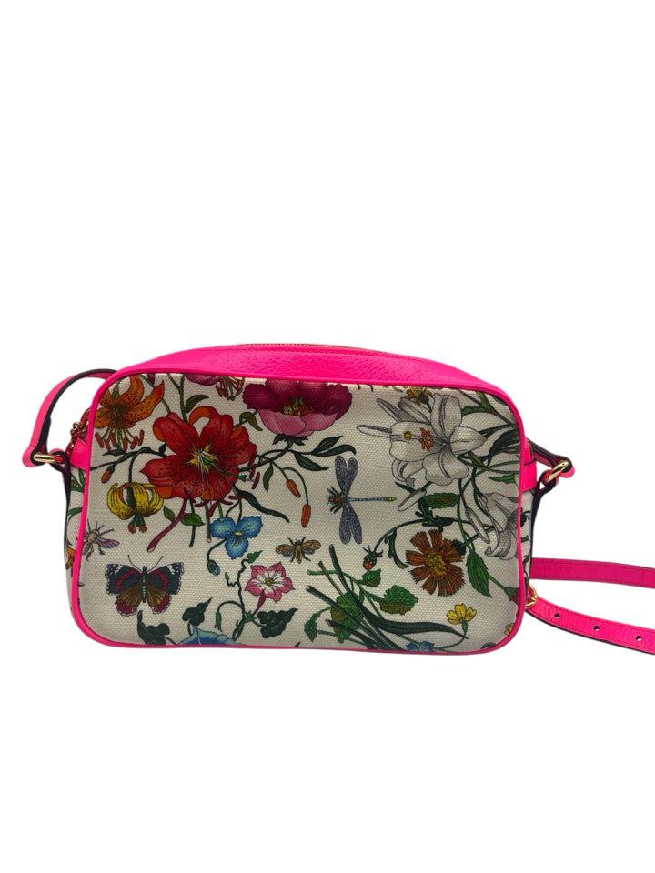 Gucci Flora Floral Print Shoulder Bag in White & Fuchsia - Elegant Crossbody Purse for Women, Perfect for Parties, Weddings & Daily Use