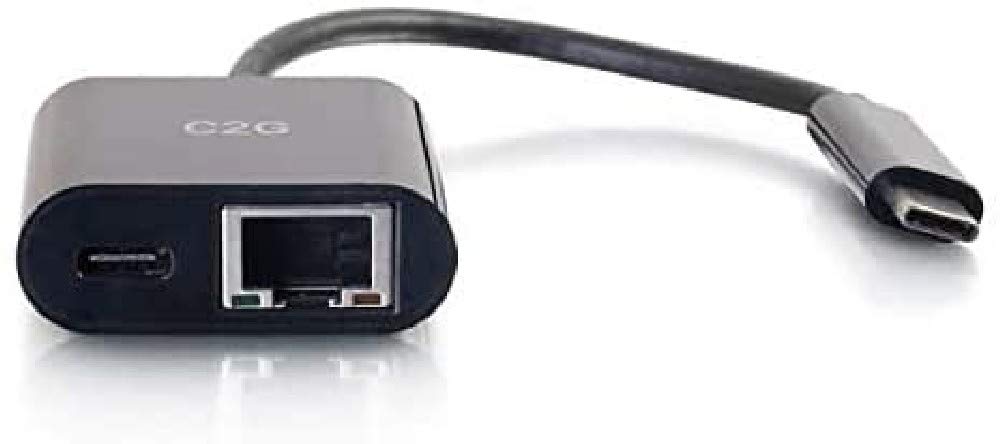 C2G USB C to Ethernet Adapter with Power Delivery - Black - High-Speed USB-C to RJ45 Network Adapter for MacBook Pro, iPad Pro, Dell Latitude, Google Pixel, Chromebook, Huawei - Perfect for Home Office, Gaming, and Stable Internet Connections
