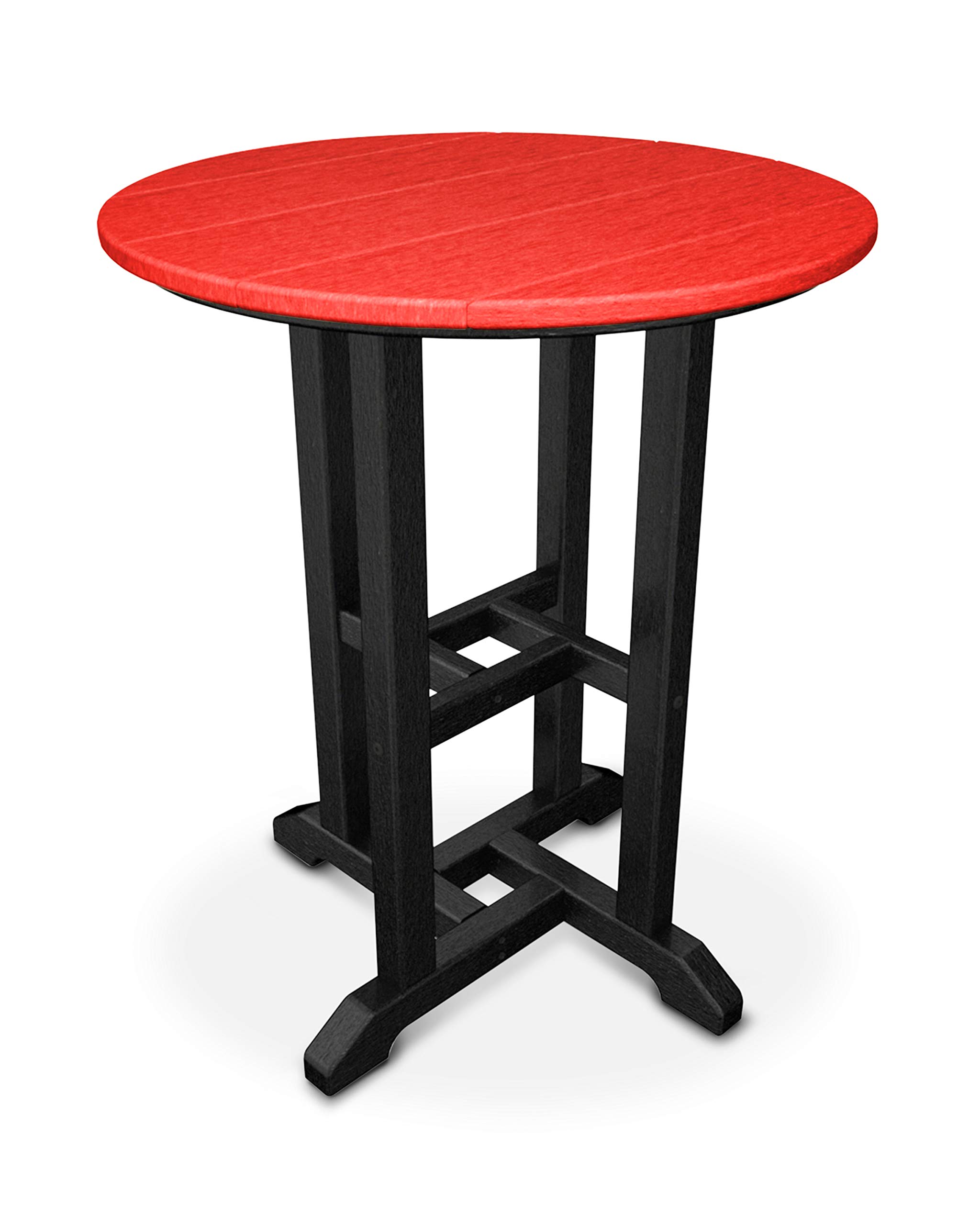 POLYWOOD RT224FBLSR 24-Inch Round Outdoor Dining Table - Black Frame with Sunset Red Top - Weather-Resistant for Patio, Deck, Garden & Poolside Use