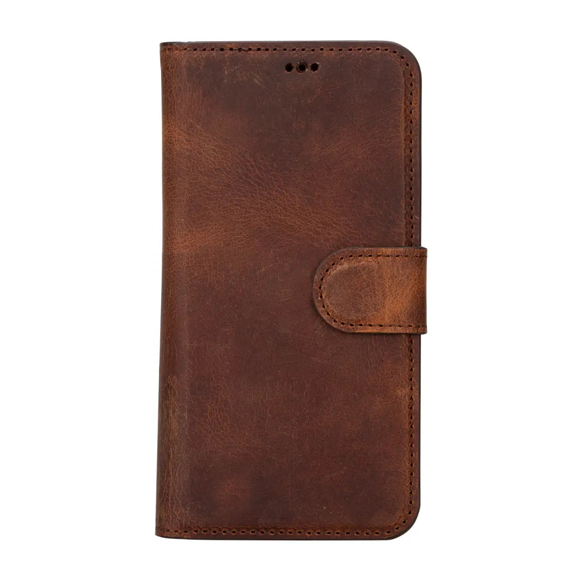 Distressed Brown Leather Wallet Case for iPhone 15 Pro - Slim RFID Blocking Phone Cover with Card Holder | Perfect for Travel, Work & Everyday Use