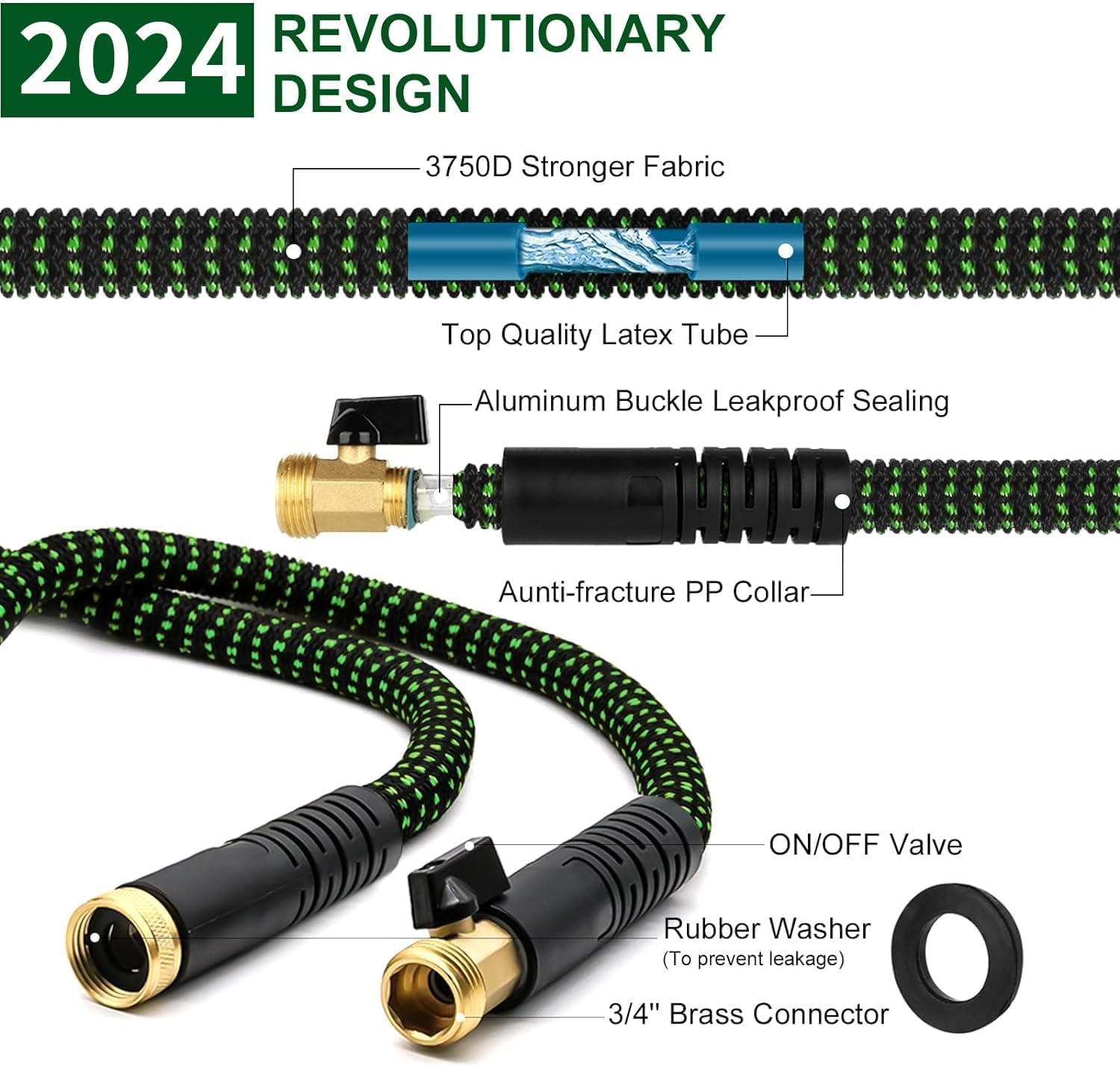 50 FT Expandable Garden Hose with 10-Function High-Pressure Spray Nozzle - Heavy Duty Flexible Water Hose with 3/4