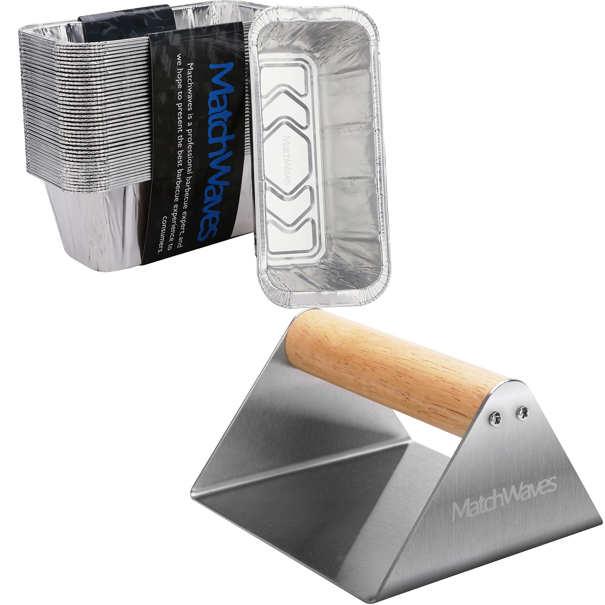 **Matchwaves Blackstone Grease Cup Liners (40-Pack) & Stainless Steel Burger Smasher – Compatible with 28 & 36 Inch Blackstone Griddles – Perfect for Outdoor Cooking, BBQ, and Backyard Grilling**