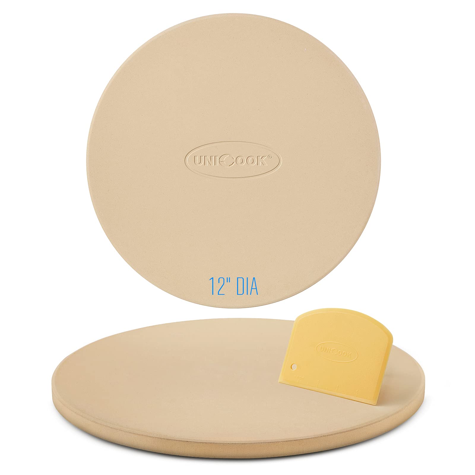 Unicook 12 Inch Round Pizza Stone - Heavy Duty Cordierite Baking Stone for Oven, Grill & Toaster Oven - Perfect for Crispy Pizza Crust, Bread, Cookies - Ideal for Home Kitchens, RV Cooking & Outdoor Grilling