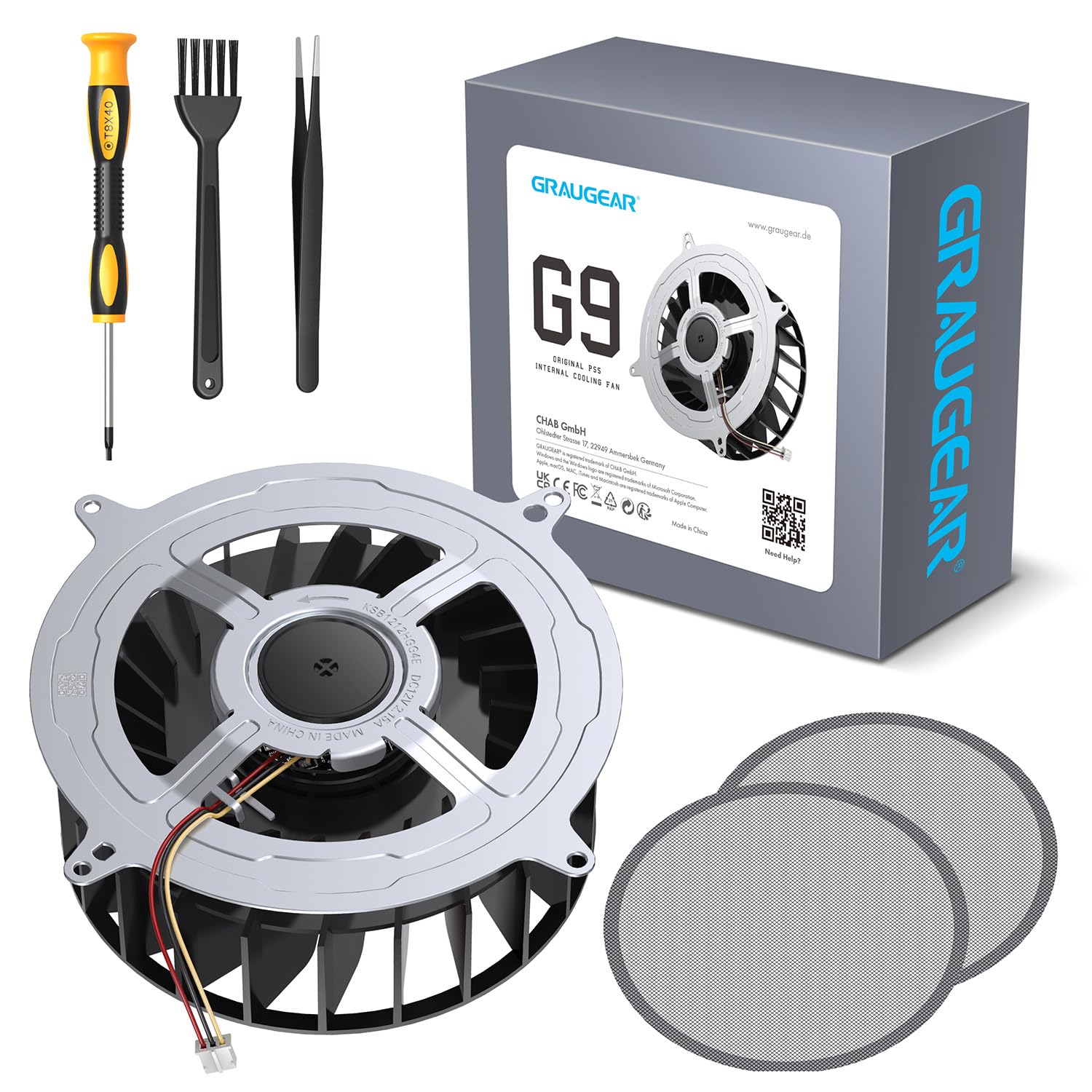 GRAUGEAR PS5 Cooling Fan Replacement - High-Performance Internal Cooling System for PS5, Compatible with Original 23 & 17 Blade Fans | Dust Cleaning Kit Included | Perfect for Gaming, Streaming & Long Play Sessions